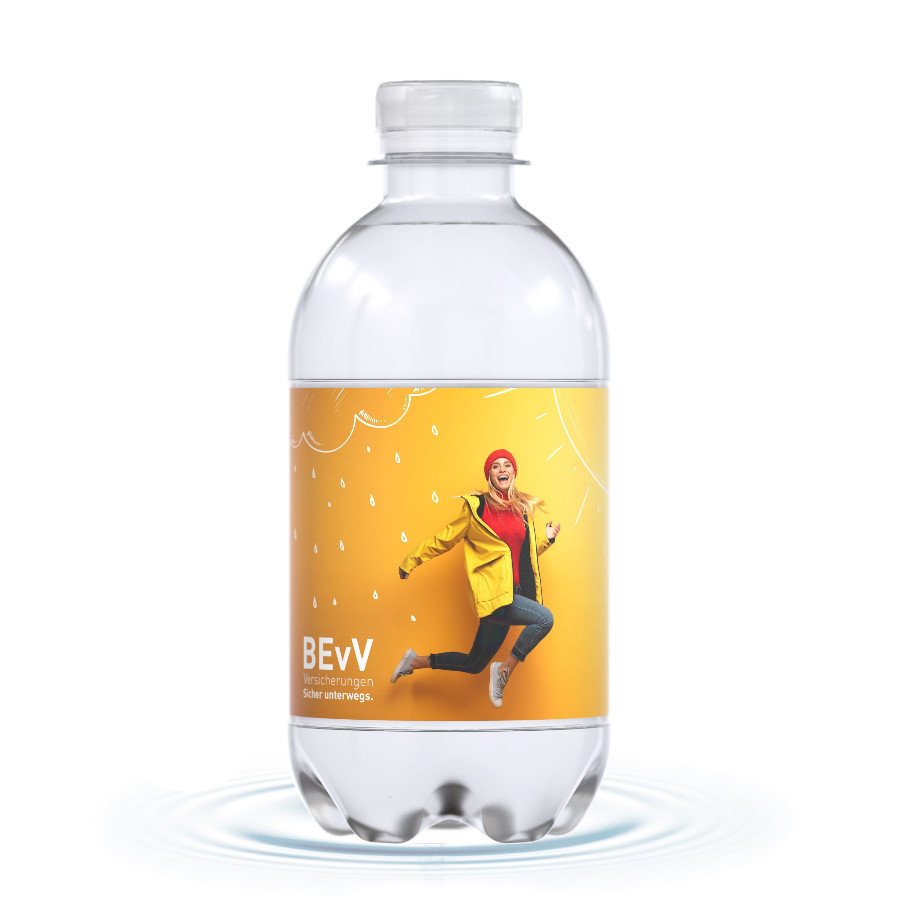 Werbewasser 330 ml PET-Flasche aus Recyclat, Eco-Label, bedruckbar