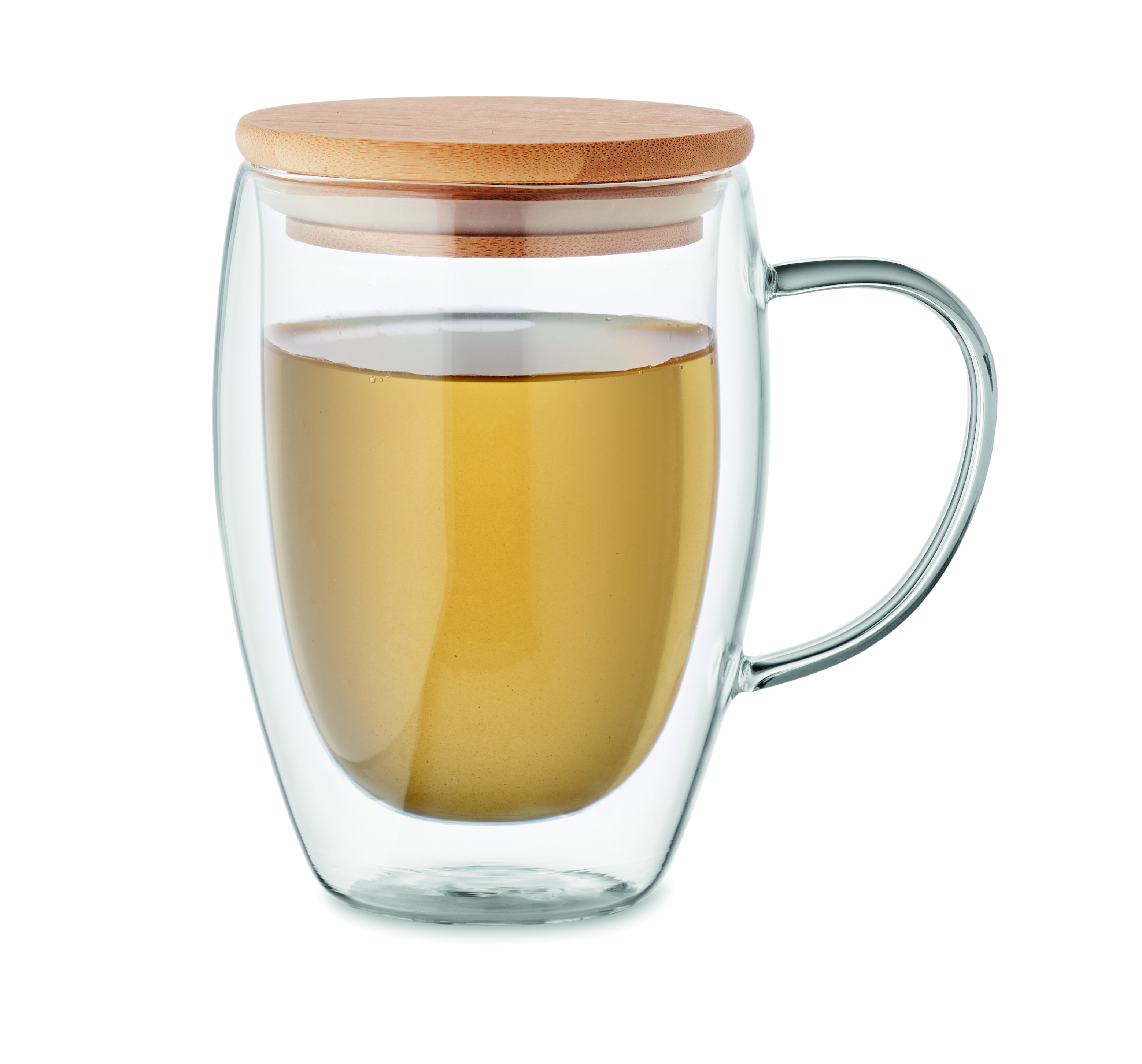 Borosilikatglas Trinkglas TIROL 350 ml, doppelwandig mit Bambusdeckel