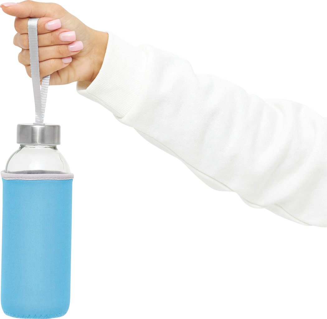 Glas-Trinkflasche TAKE WELL 450 ml mit Schutzhülle, bedruckbar