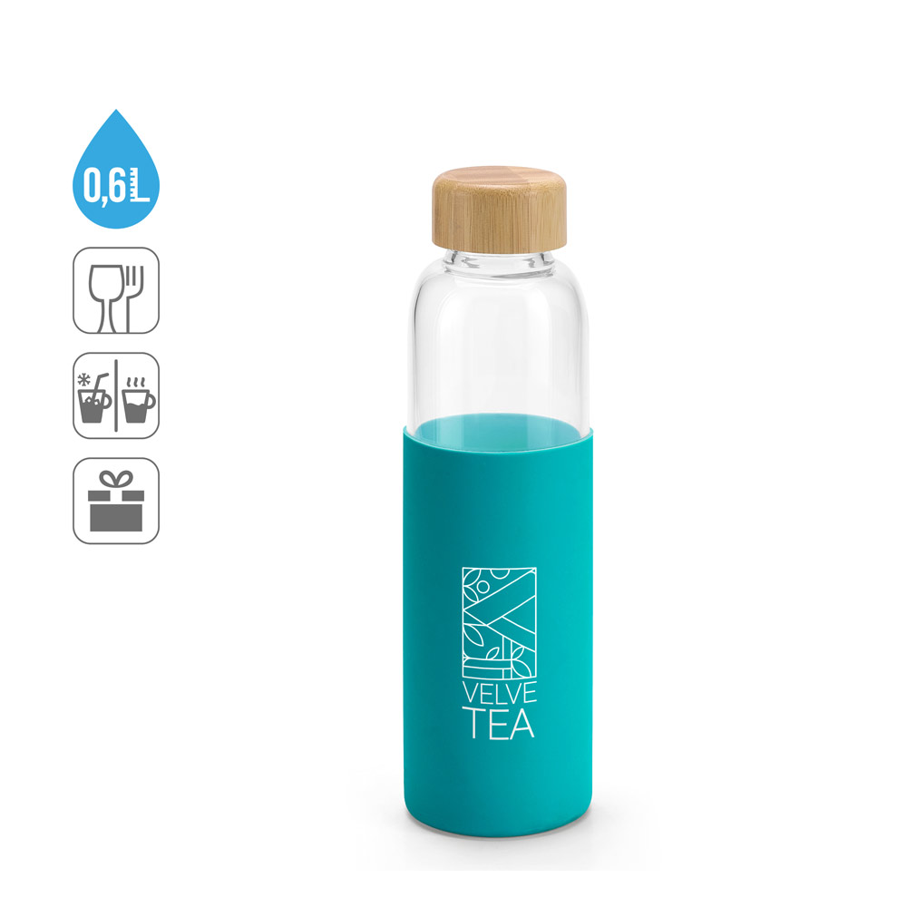 Glasflasche Bambus 600 ml – Borosilikatglas Trinkflasche bedruckbar