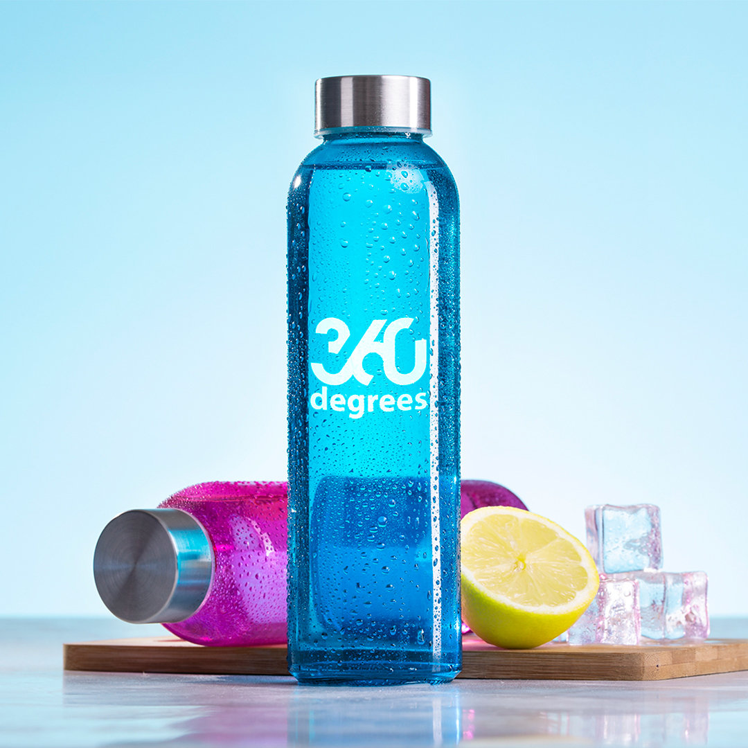 Glas-Trinkflasche Terkol 500 ml mit Edelstahl-Verschluss, bedruckbar