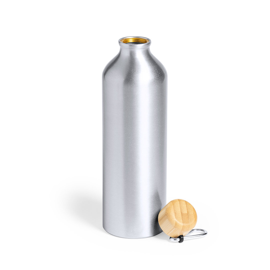 Trinkflasche Hetien 800 ml – Aluminium mit Bambus-Deckel, bedruckbar