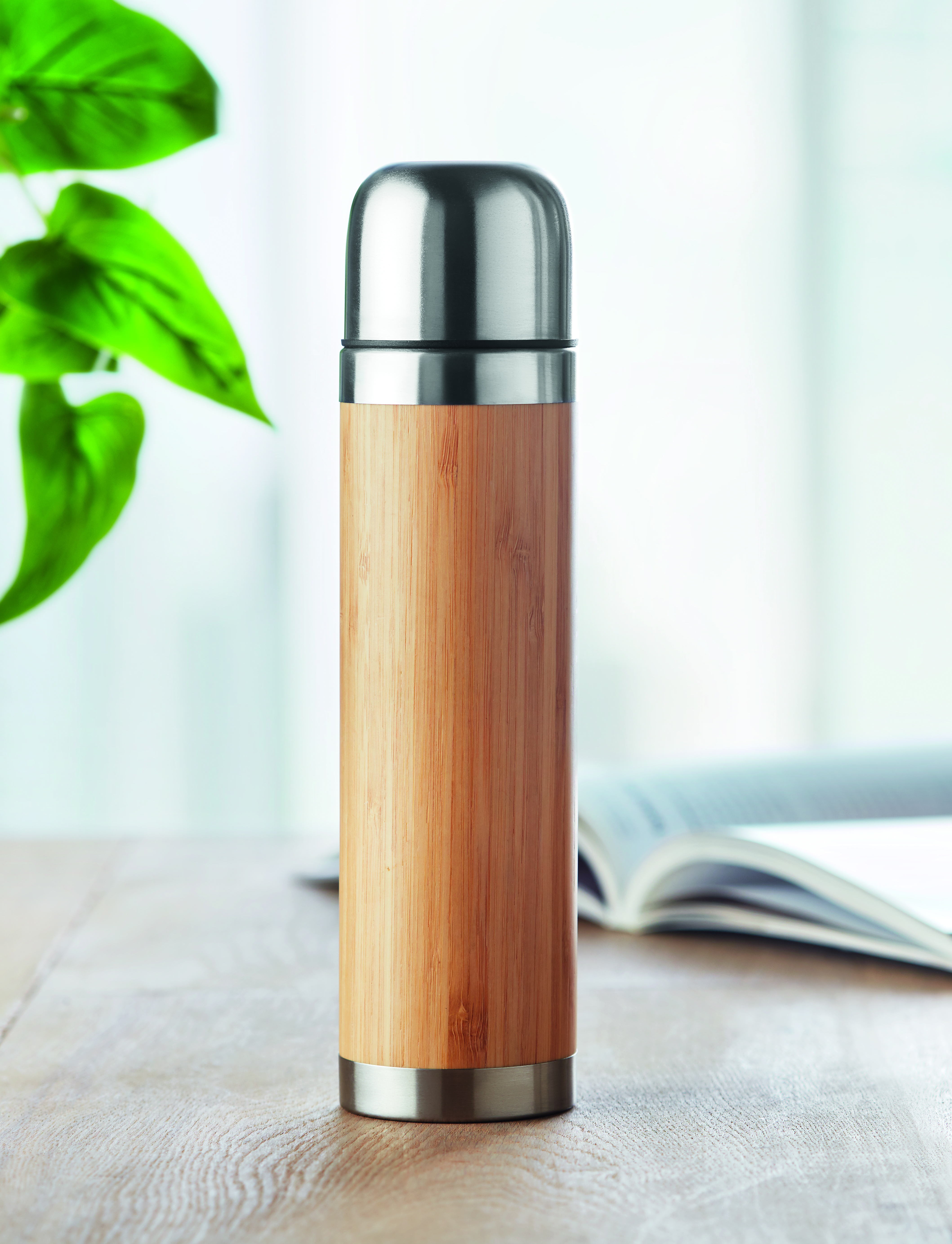 Isolierkanne CHAN BAMBOO 400ml Edelstahl, doppelwandig – bedruckbar