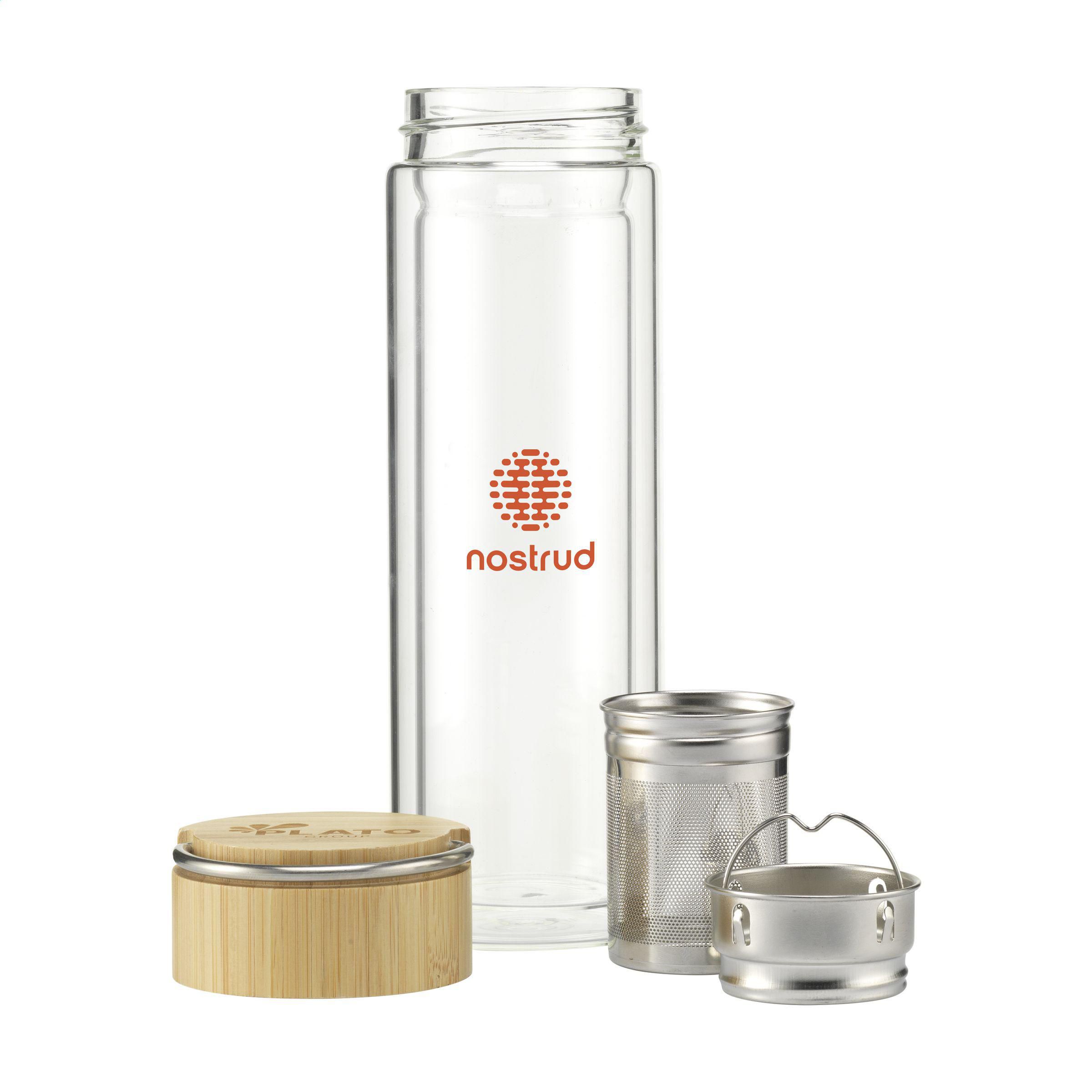 Teeflasche 300 ml aus Borosilikatglas mit Teefilter & Bambus