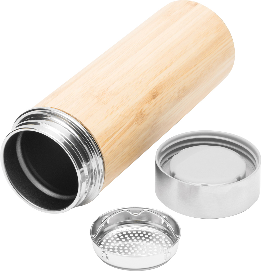 Isolierflasche BAMBOO GO 350 ml – Edelstahl/Bambus, bedruckbar