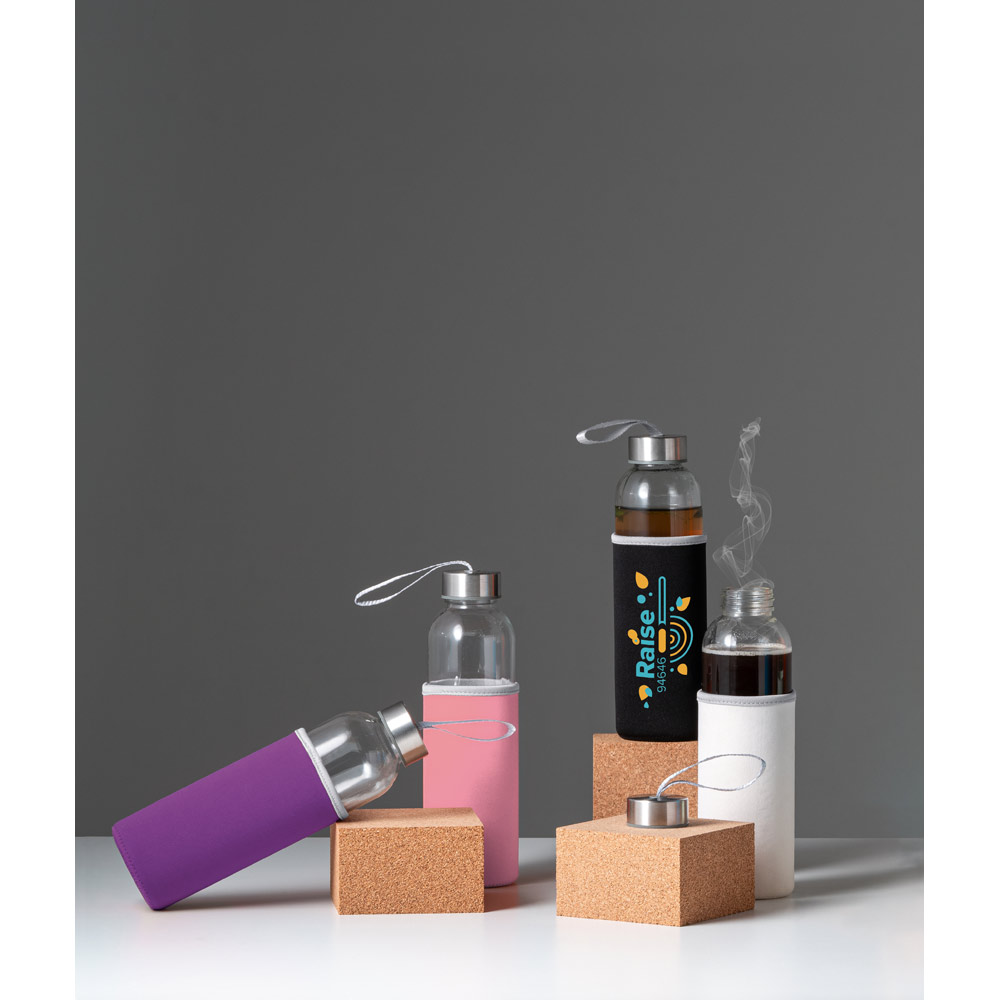 Sportflasche RAISE Glas & Edelstahl 520 ml – Trinkflasche bedruckbar