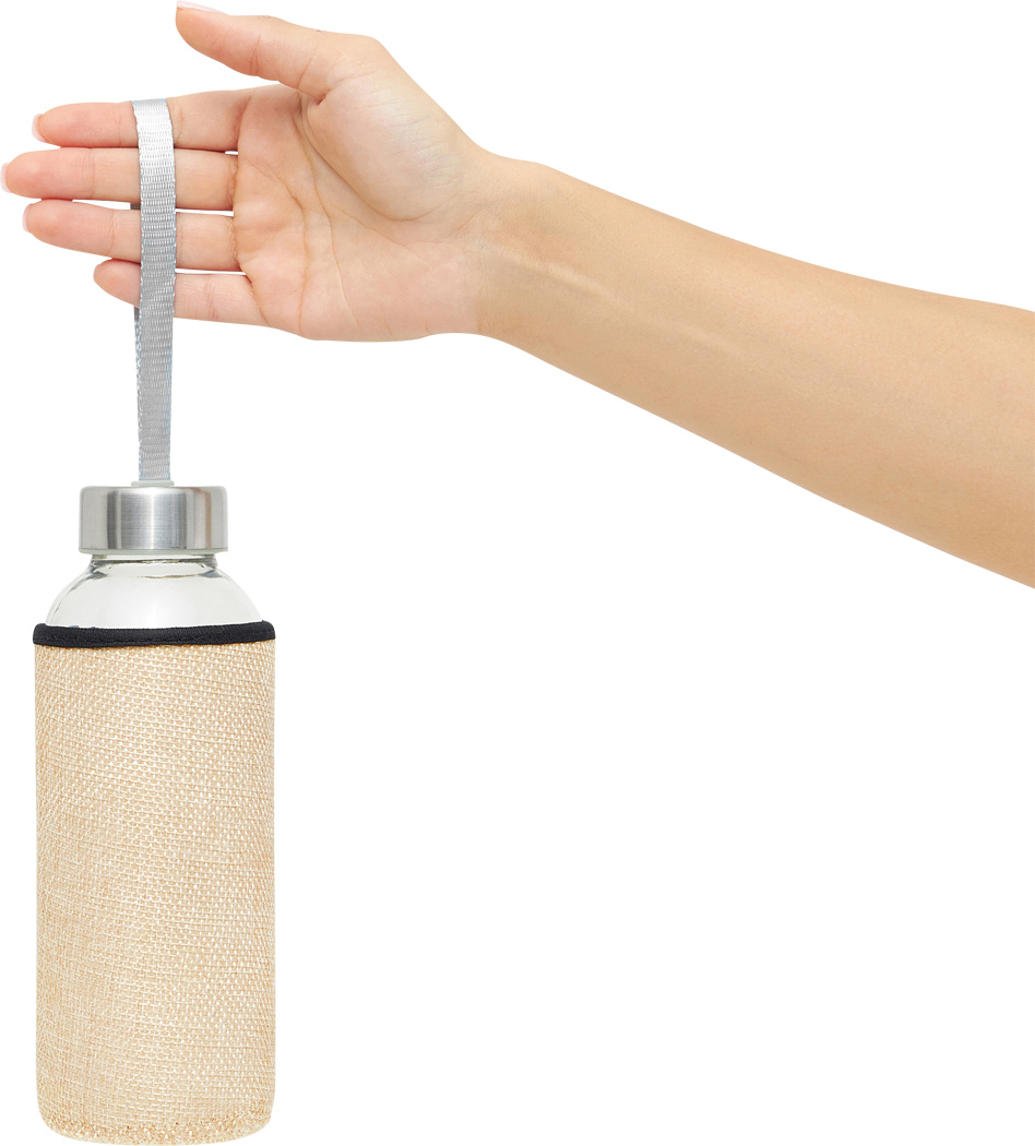 Glas-Trinkflasche TAKE JUTY 450 ml mit Jute-Hülle & Edelstahldeckel