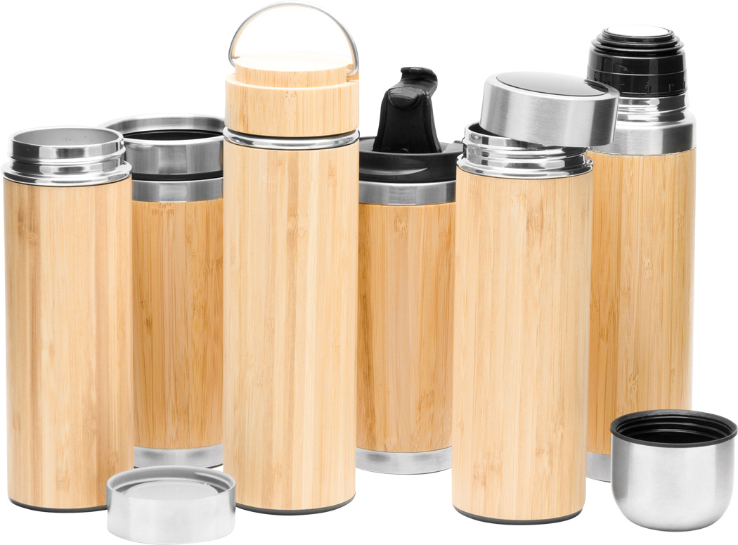 Isolierflasche BAMBOO GO 350 ml – Edelstahl/Bambus, bedruckbar