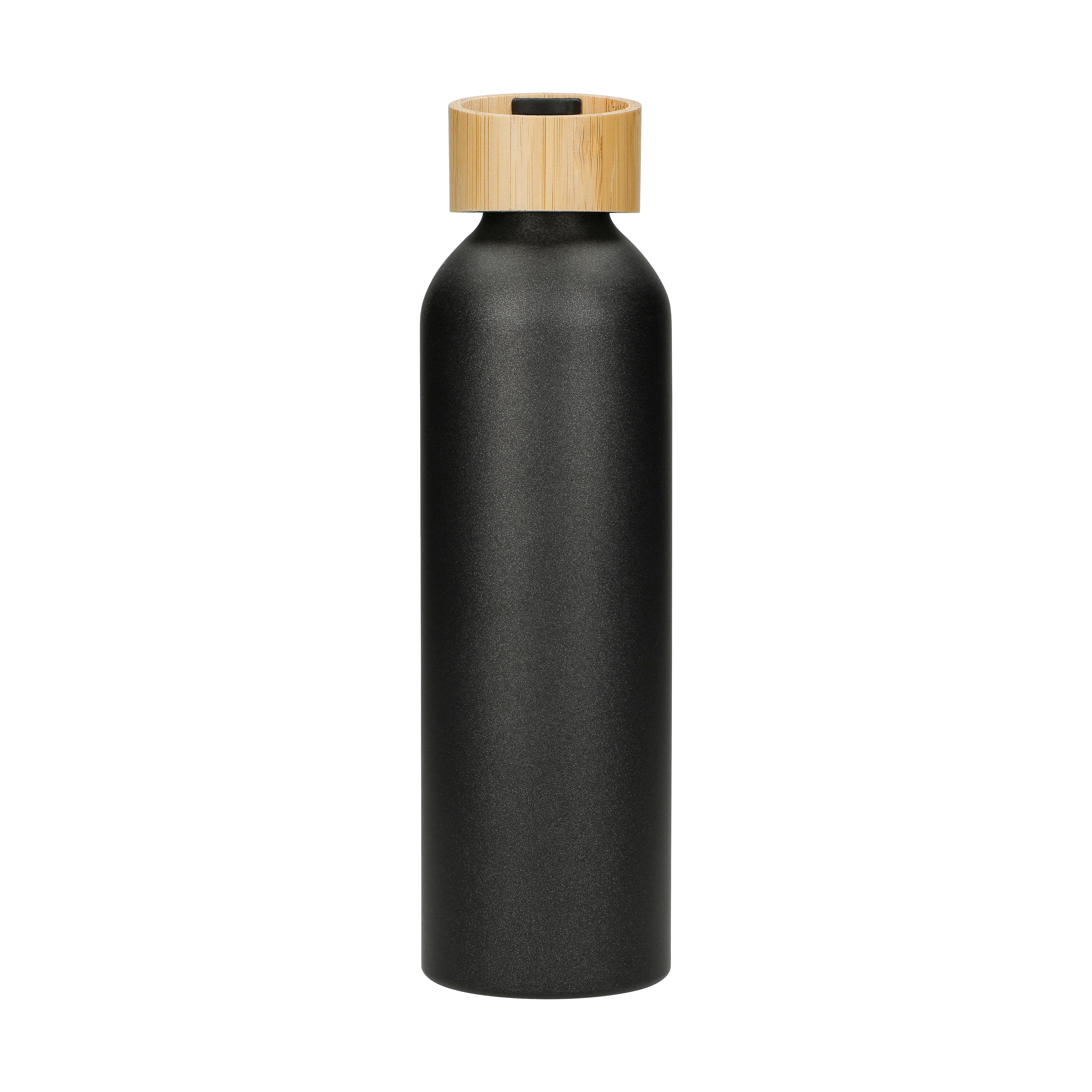 Aluminiumflasche "Bamboo" 600 ml mit Bambusdeckel – bedruckbar als Werbeartikel