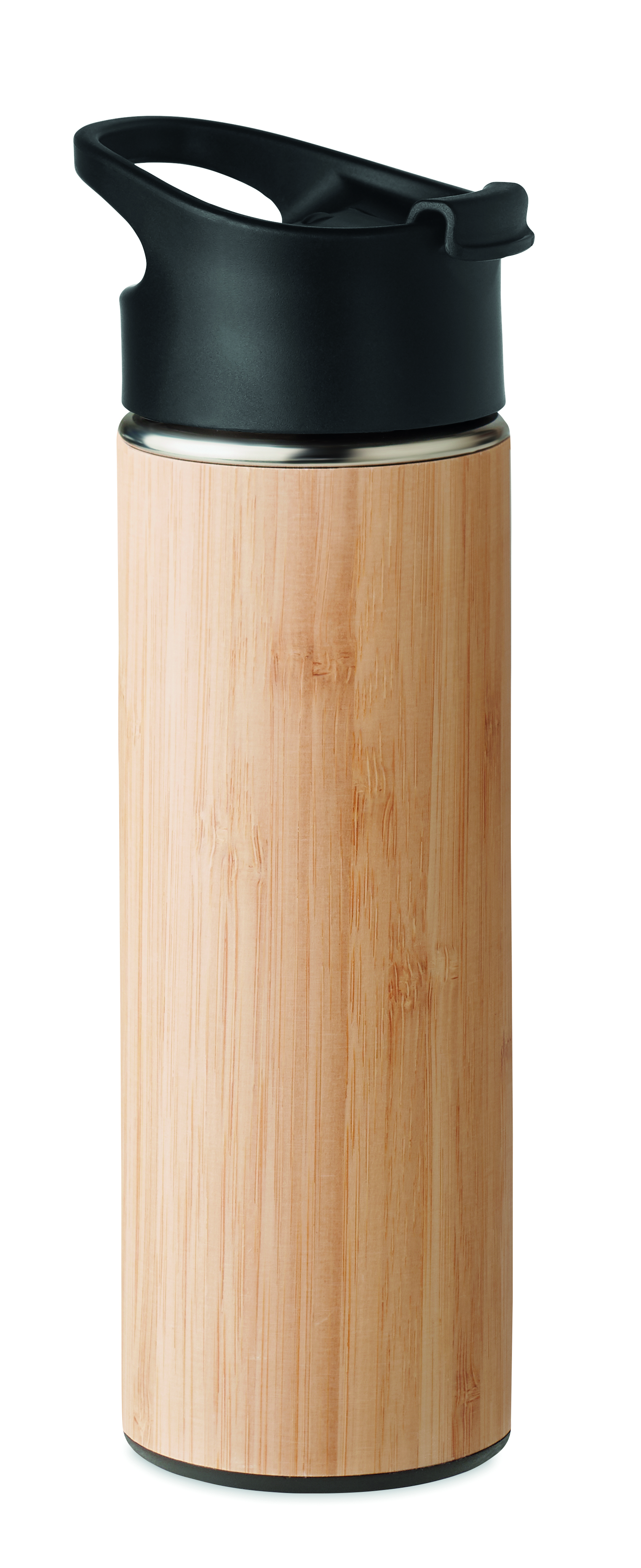 Isolierflasche NANDA 450 ml – Edelstahl doppelwandig mit Bambus, bedruckbar
