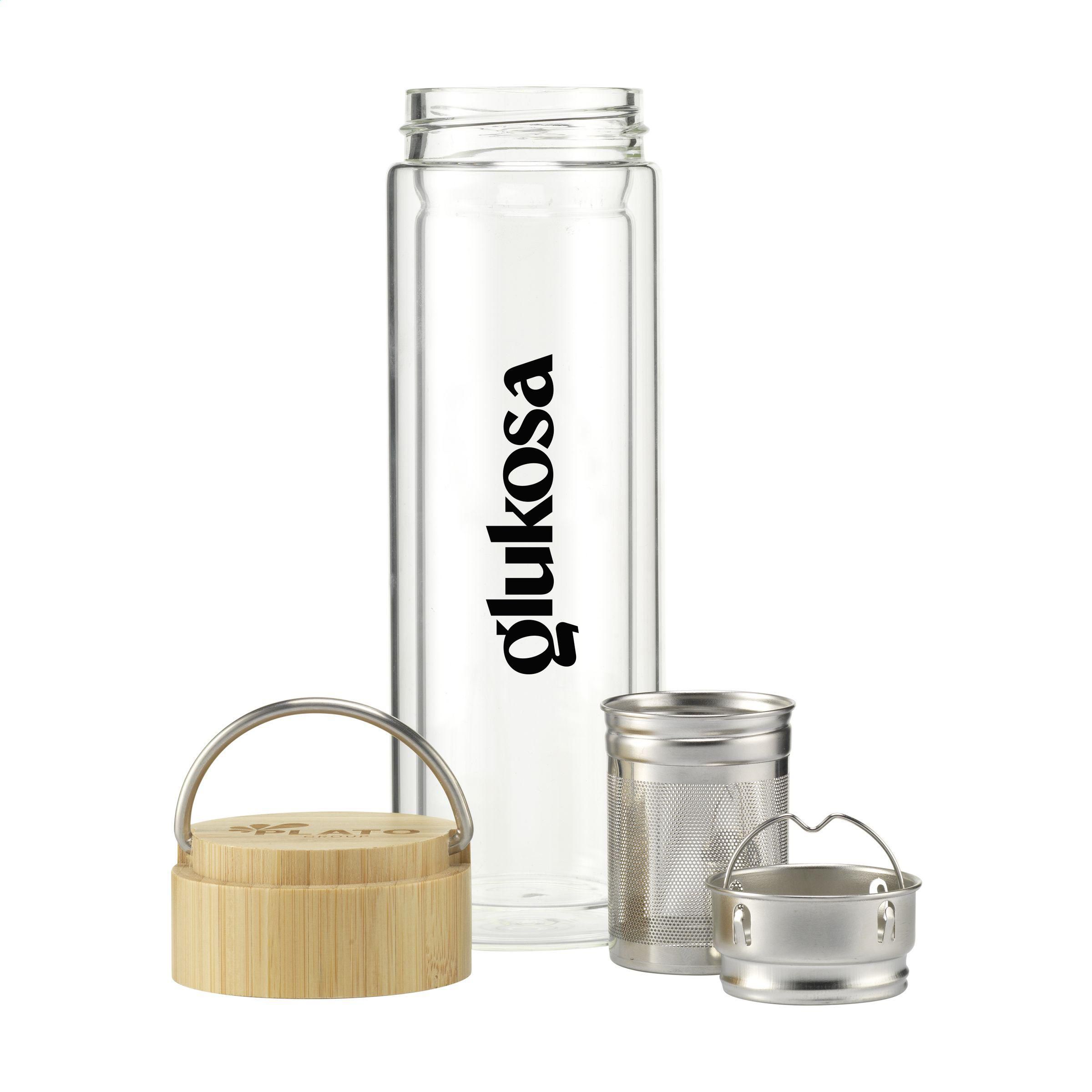 Teeflasche 300 ml aus Borosilikatglas mit Teefilter & Bambus
