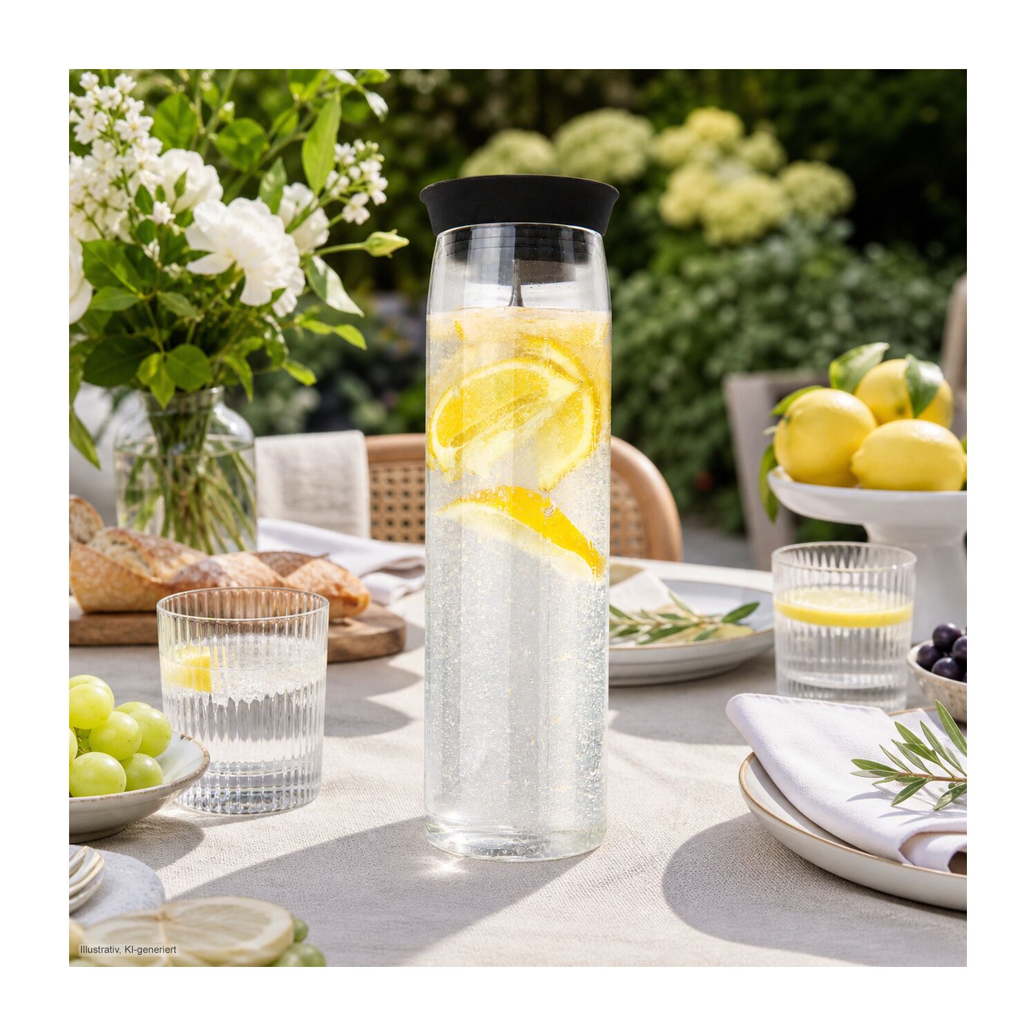 ROMINOX® Glaskaraffe Silika 1000 ml aus Borosilikatglas, bedruckbar