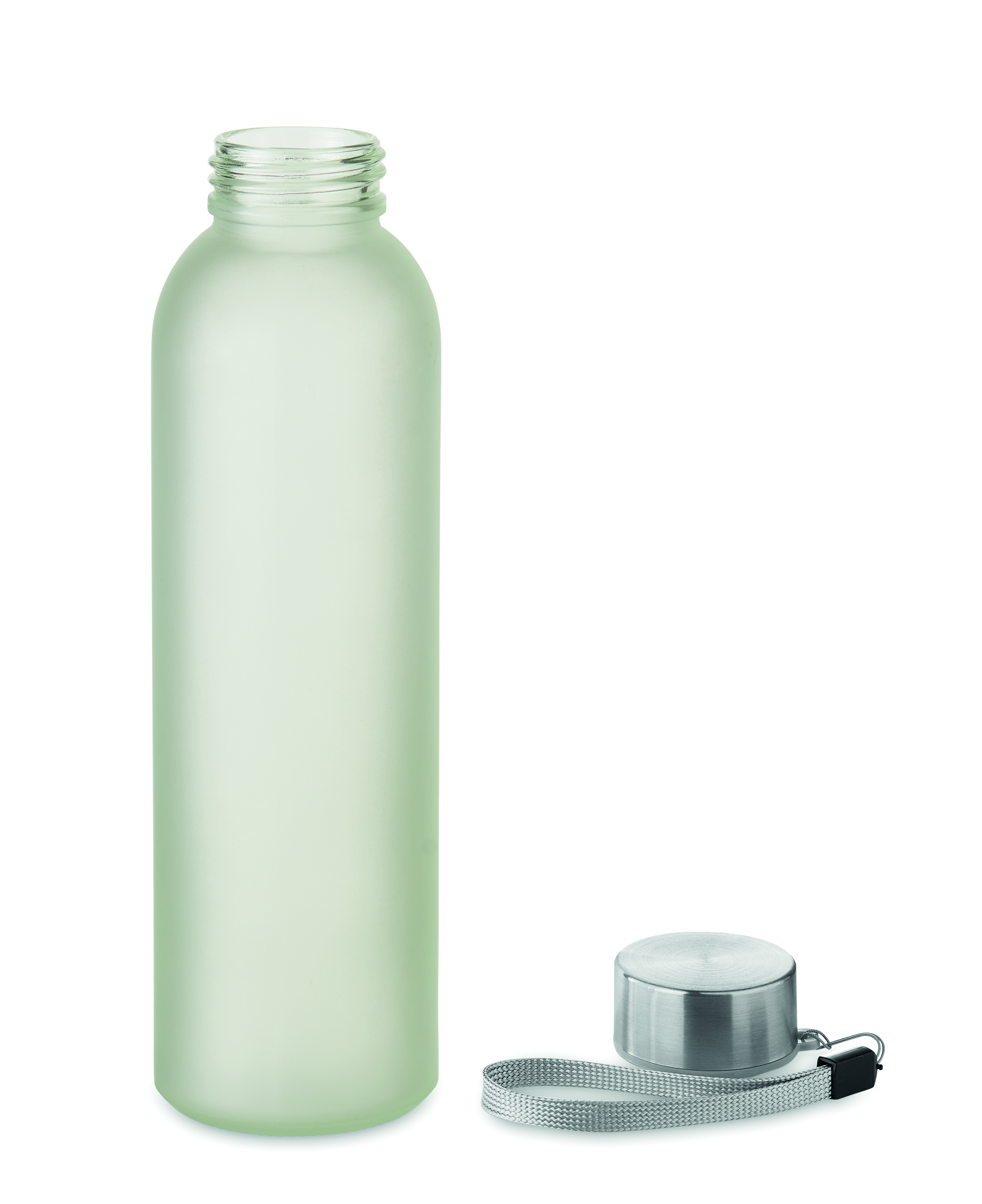 Glasflasche 500ml OLMA – Kalk-Natron-Glas, Edelstahldeckel, bedruckbar