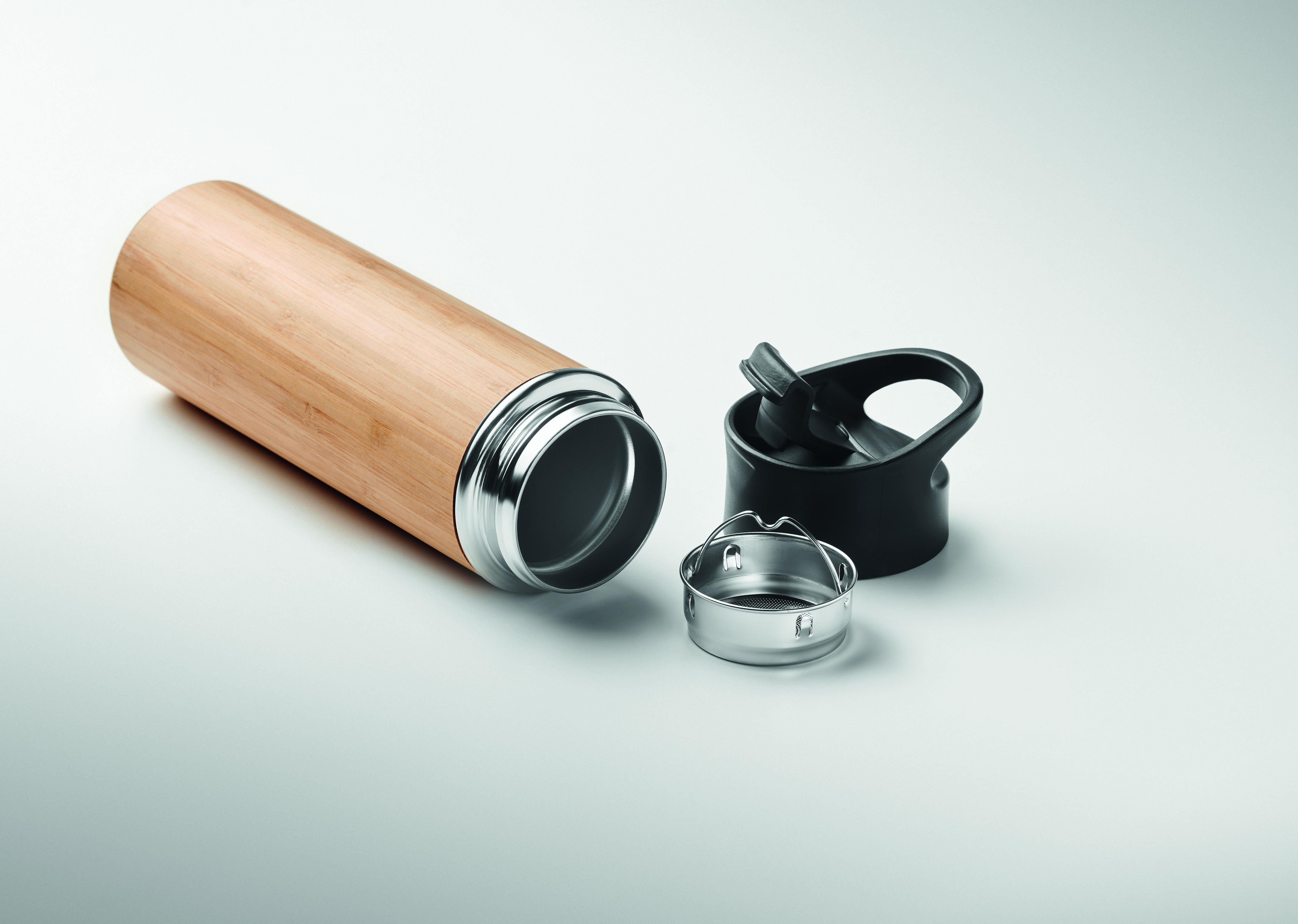 Isolierflasche NANDA 450 ml – Edelstahl doppelwandig mit Bambus, bedruckbar