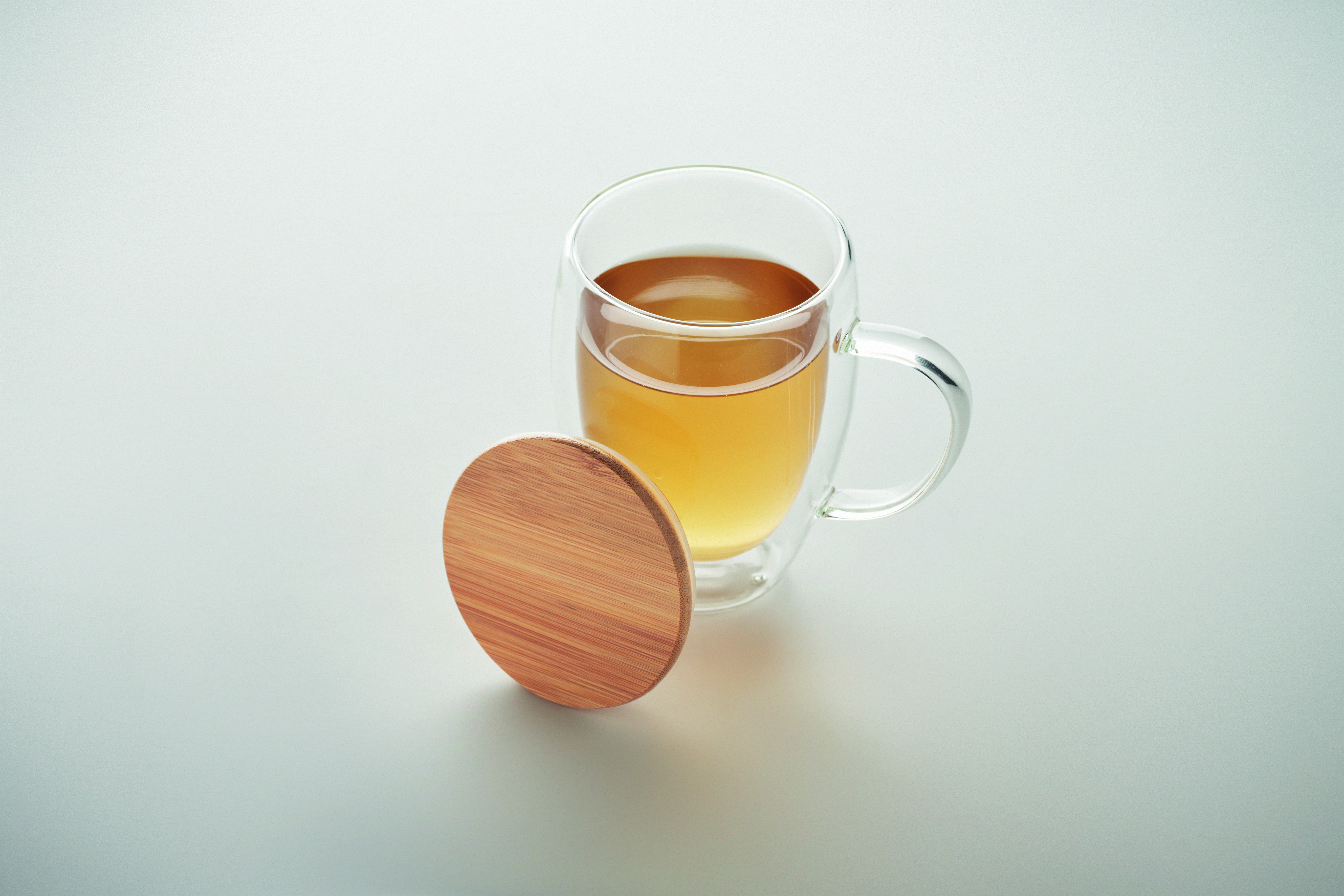 Borosilikatglas TIRAL 250 ml doppelwandig mit Bambusdeckel – bedruckbar