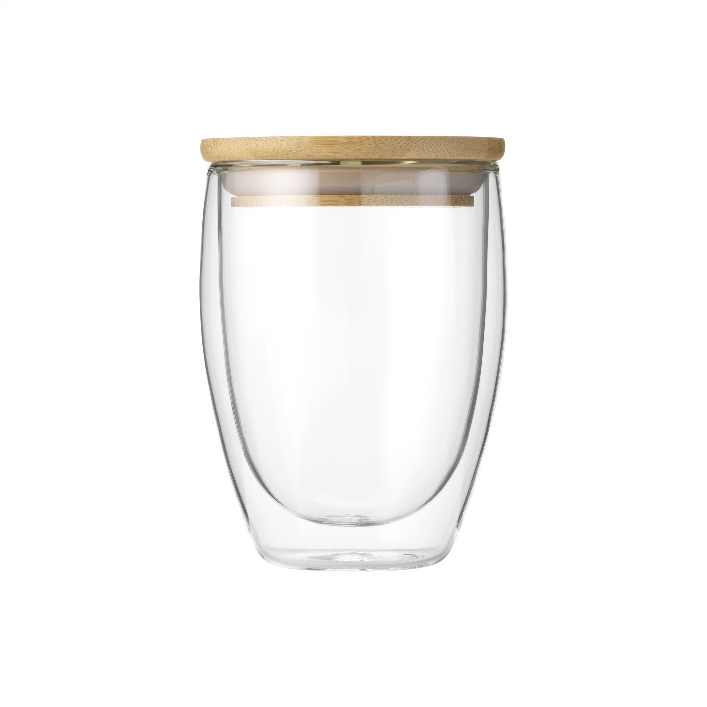 Doppelwandiges Borosilikatglas Alba 350 ml mit Bambusdeckel