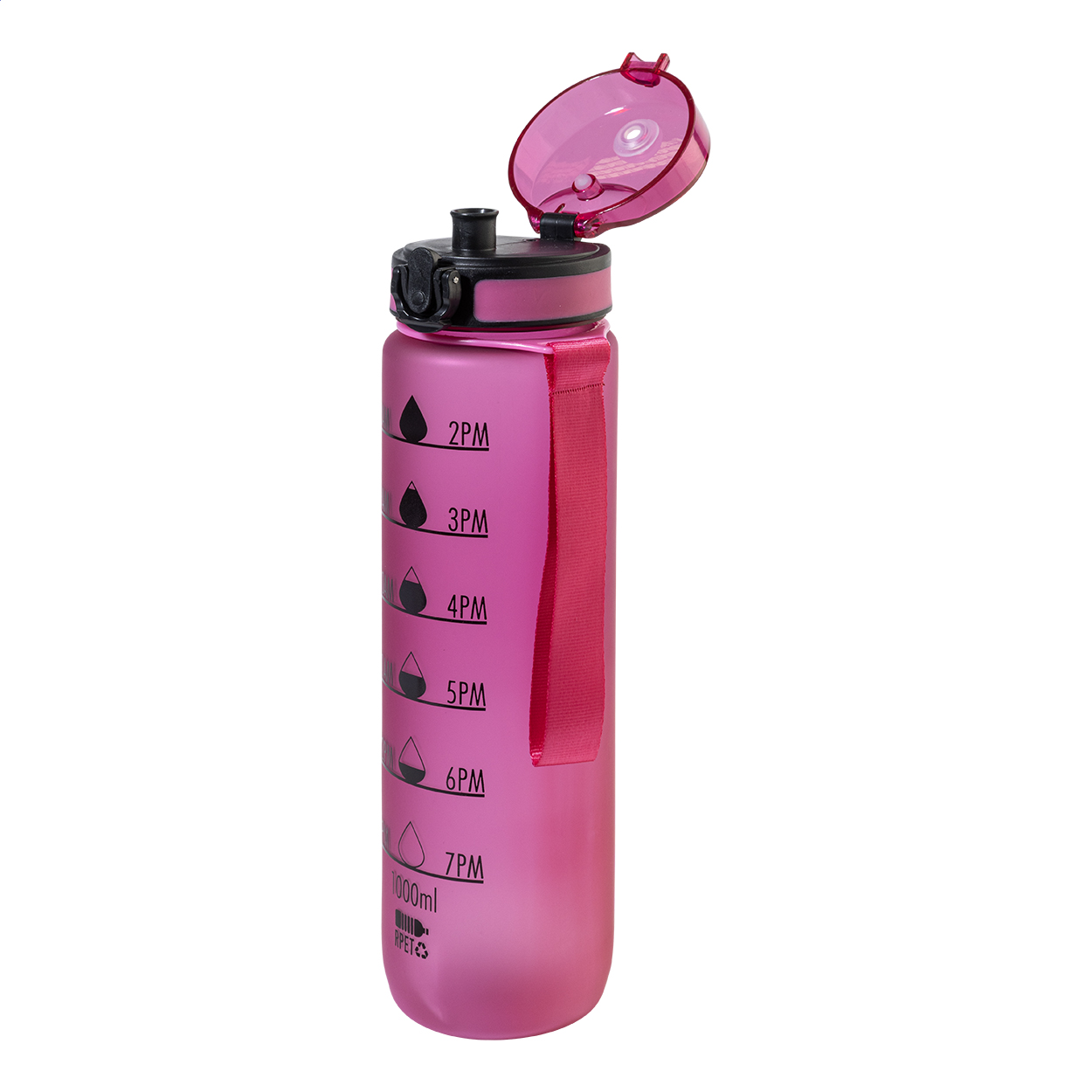 RPET Trinkflasche 1000 ml mit Motivationsanzeige & Flip-Top, bedruckbar
