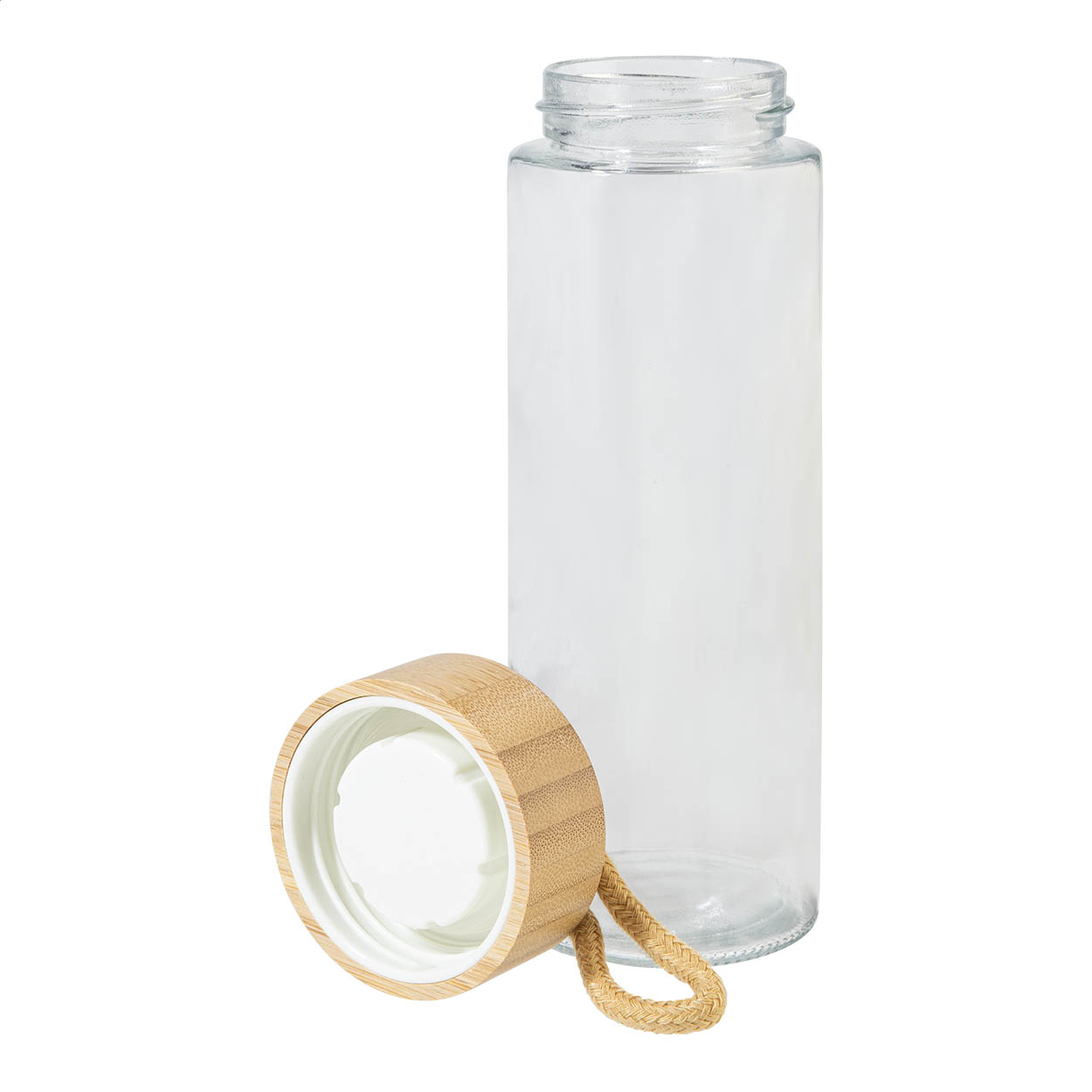 Glasflasche Lobamba 430 ml mit Bambusdeckel – bedruckbar als Werbeartikel