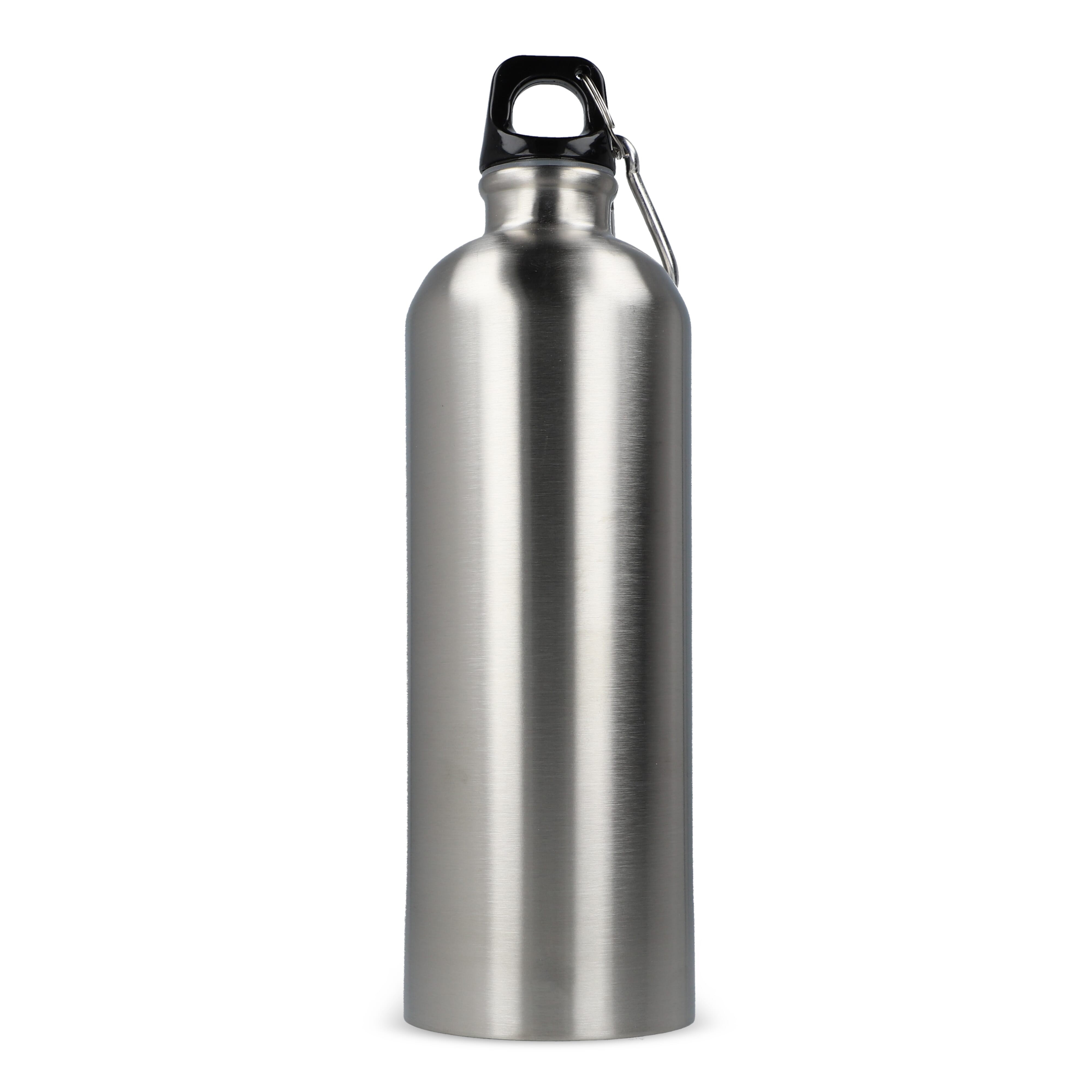 Edelstahl-Trinkflasche 750ml einwandig mit Karabiner, recycelt