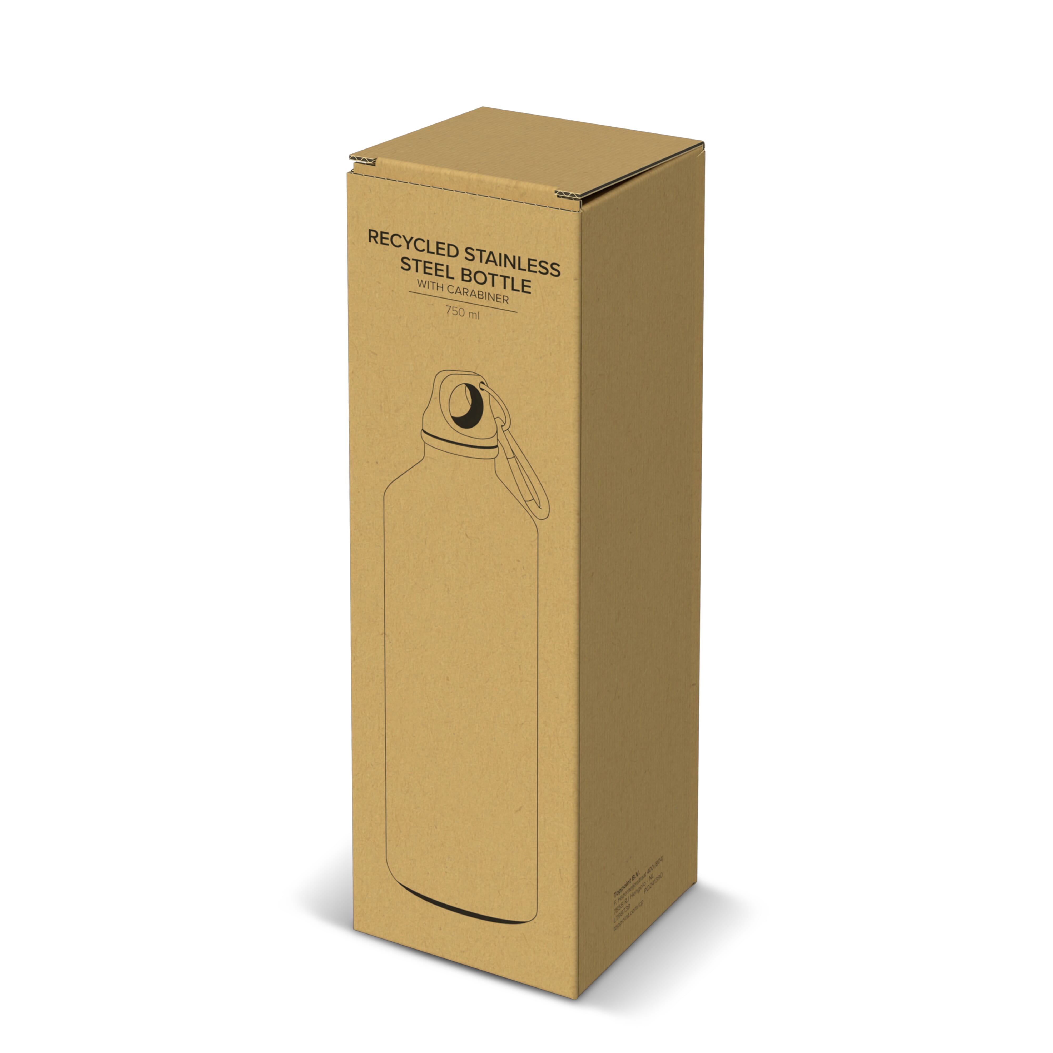 Edelstahl-Trinkflasche 750ml einwandig mit Karabiner, recycelt