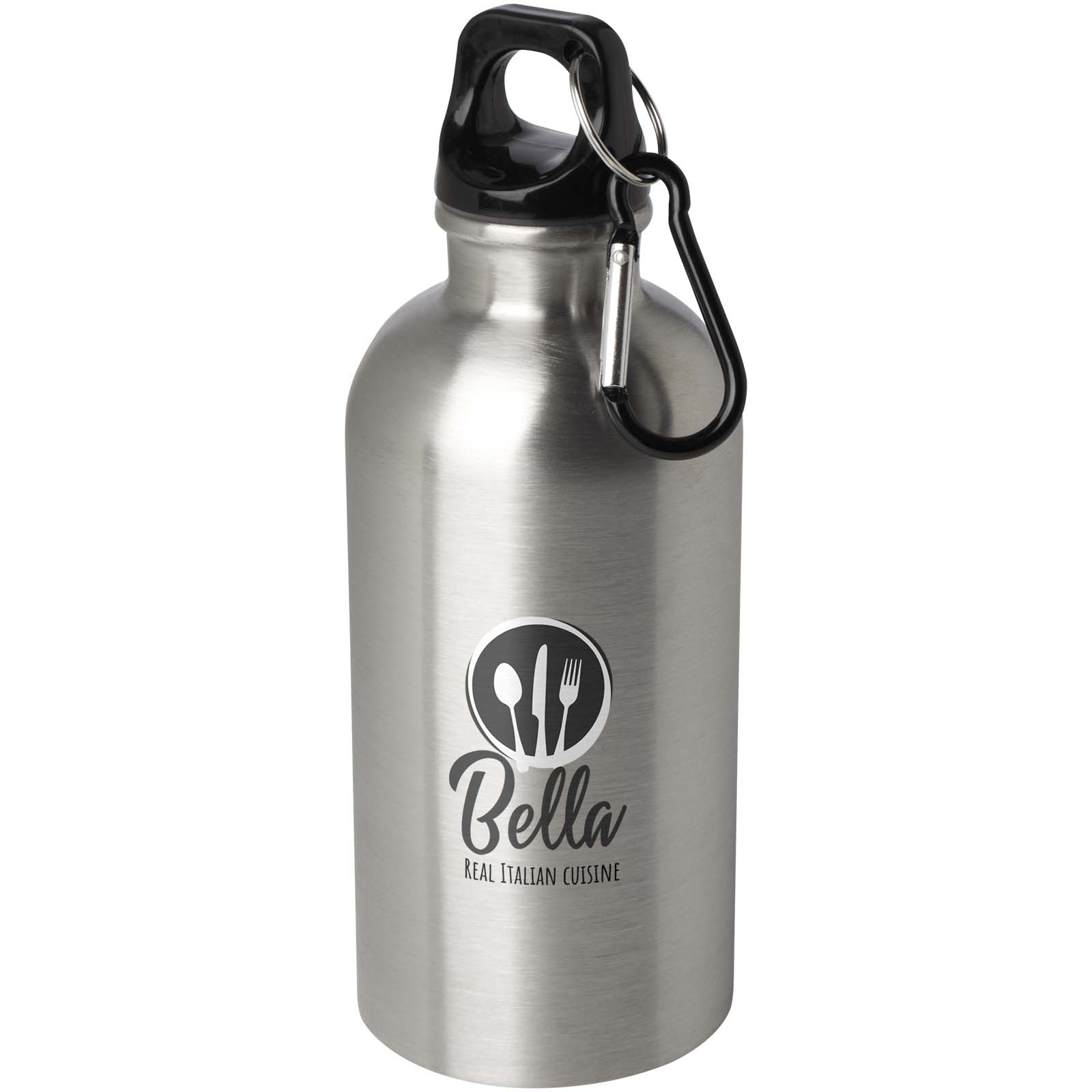 Edelstahl-Trinkflasche Oregon 400 ml, einwandig, mit Karabinerhaken