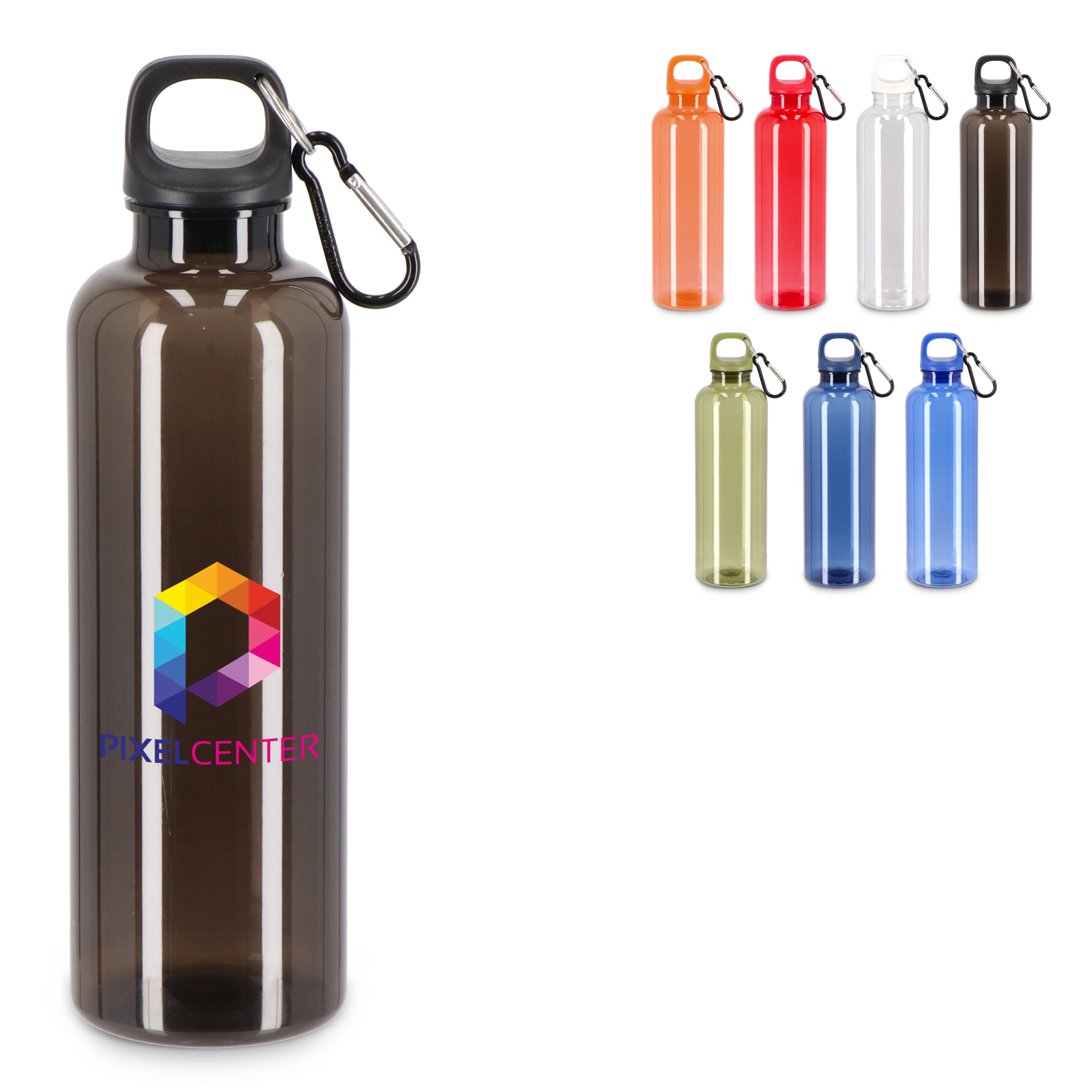Trinkflasche R-PET 750 ml mit Karabiner – bedruckbar als Werbeartikel