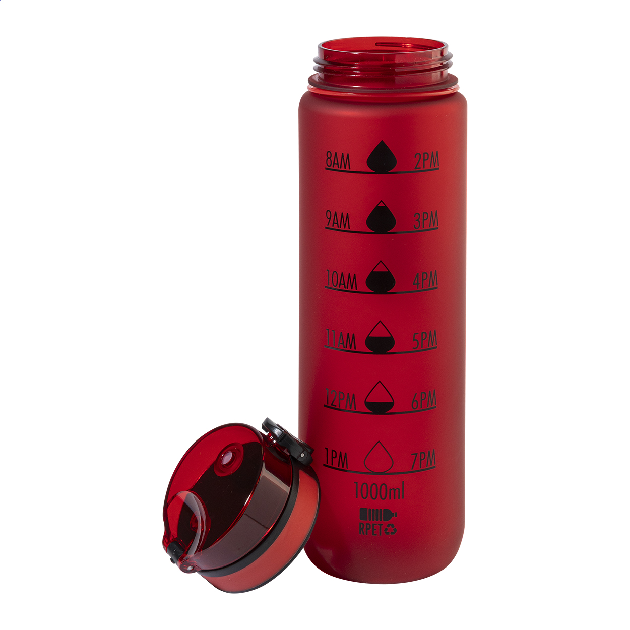 RPET Trinkflasche 1000 ml mit Motivationsanzeige & Flip-Top, bedruckbar