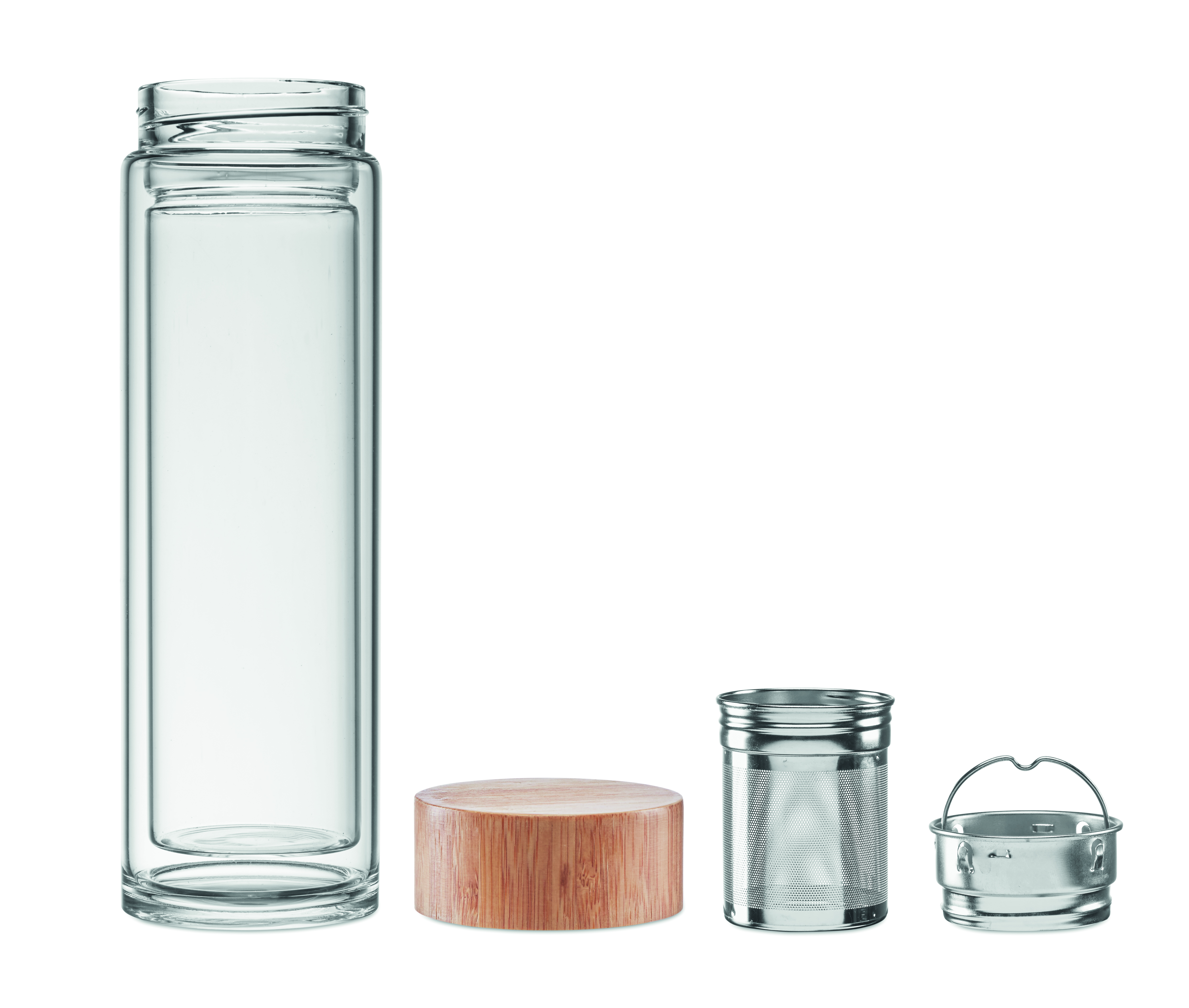 Glas-Trinkflasche 400ml BATUMI GLASS - doppelwandig, Bambusdeckel