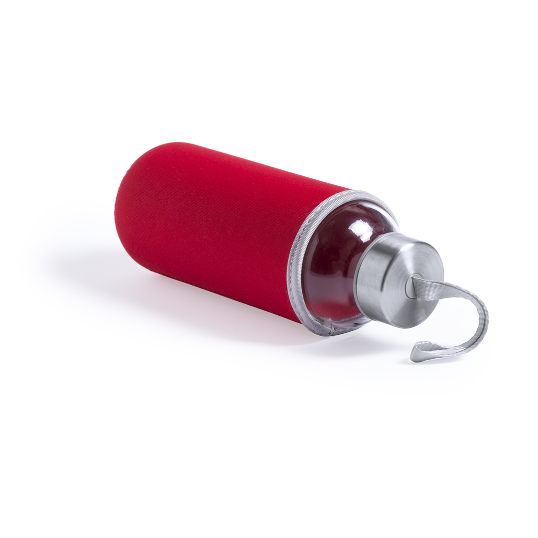 Glas-Trinkflasche Dokath 420 ml mit Neoprenhülle & Trageriemen