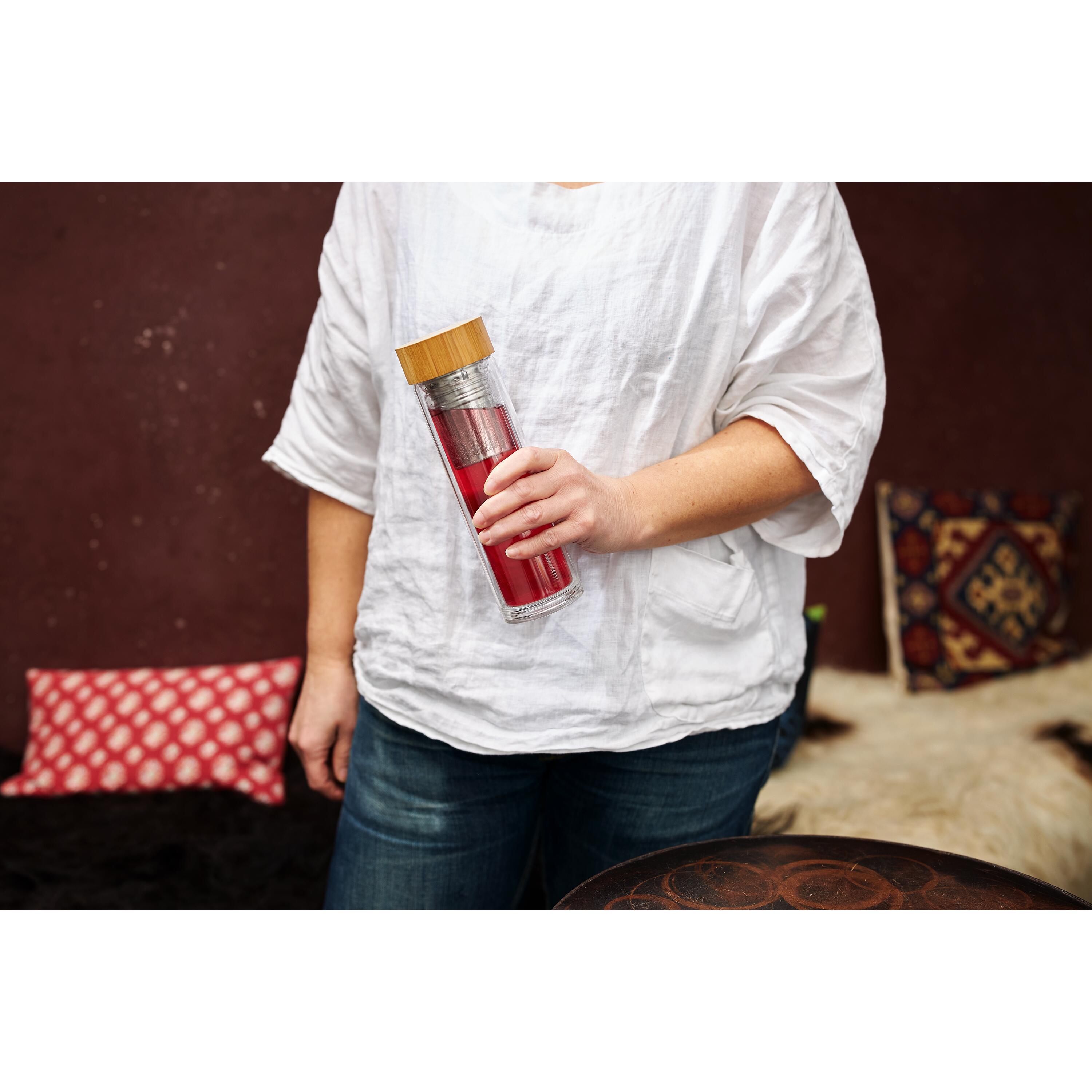 Glasflasche "Tea" 0,40 l aus Borosilikat mit Teesieb & Bambusdeckel