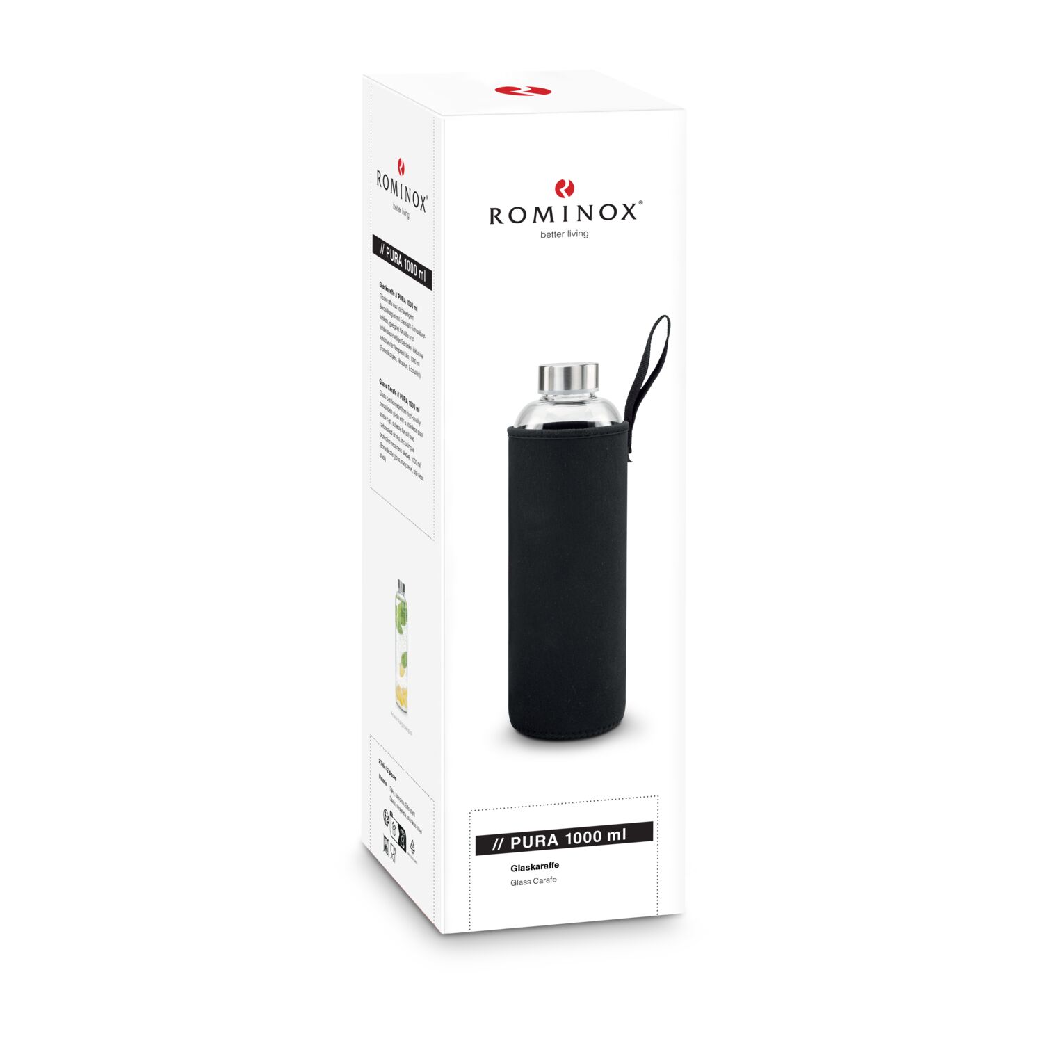 Glaskaraffe Pura 1.000 ml ROMINOX® - Borosilikatglas bedruckbar