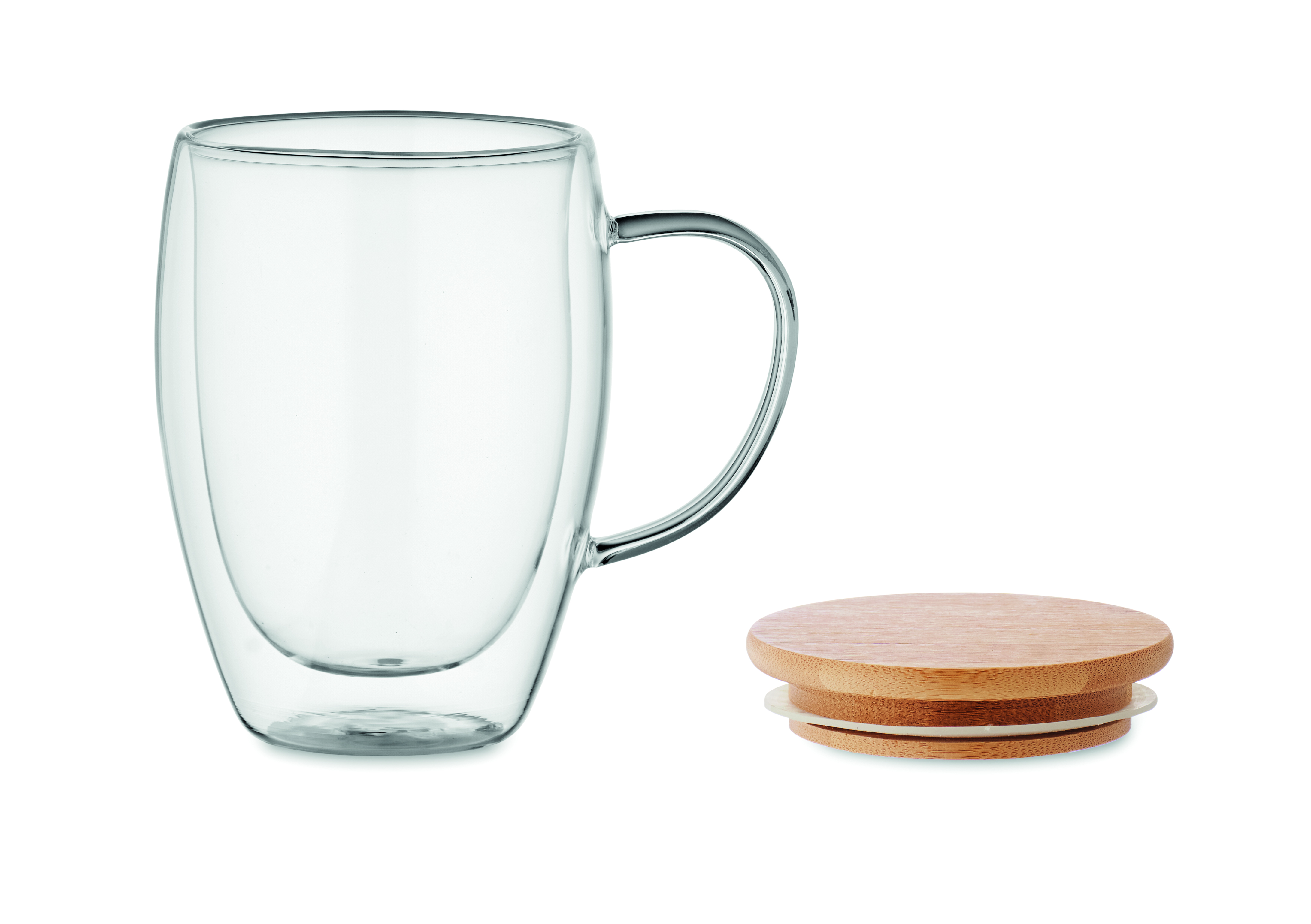 Borosilikatglas Trinkglas TIROL 350 ml, doppelwandig mit Bambusdeckel