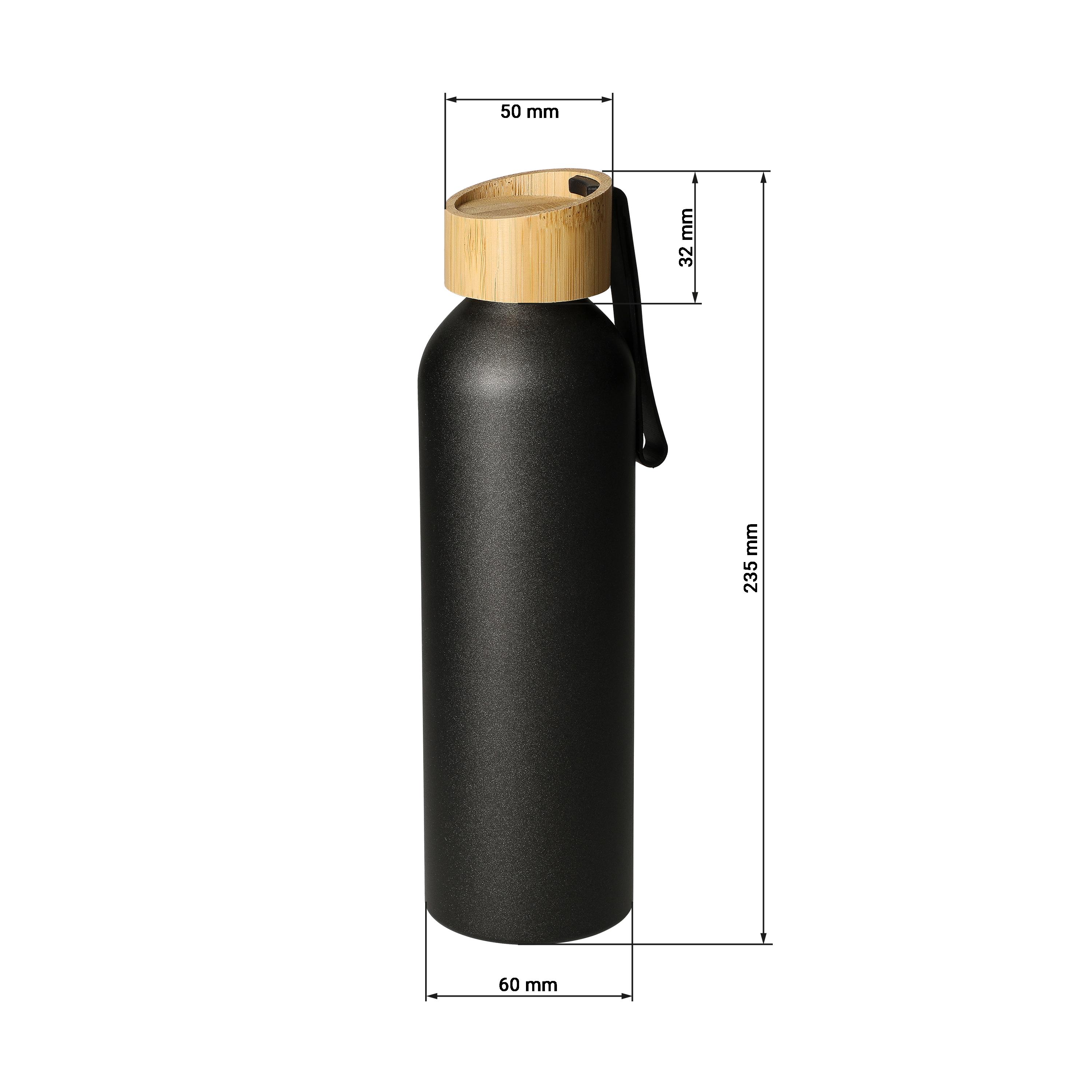 Aluminiumflasche "Bamboo" 600 ml mit Bambusdeckel – bedruckbar als Werbeartikel