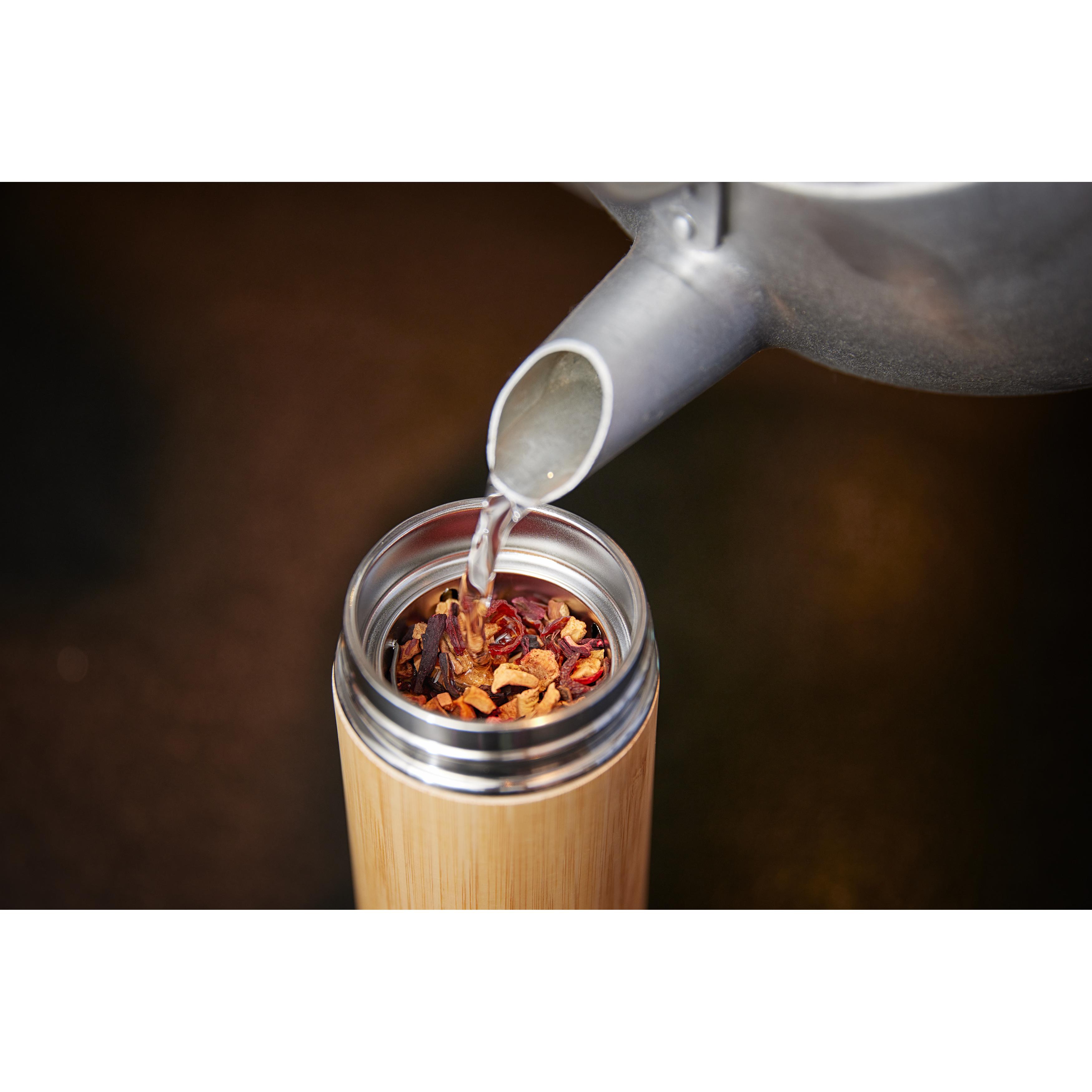 Vakuum-Isolierflasche Edelstahl mit Bambus, 0,35 l, bedruckbar