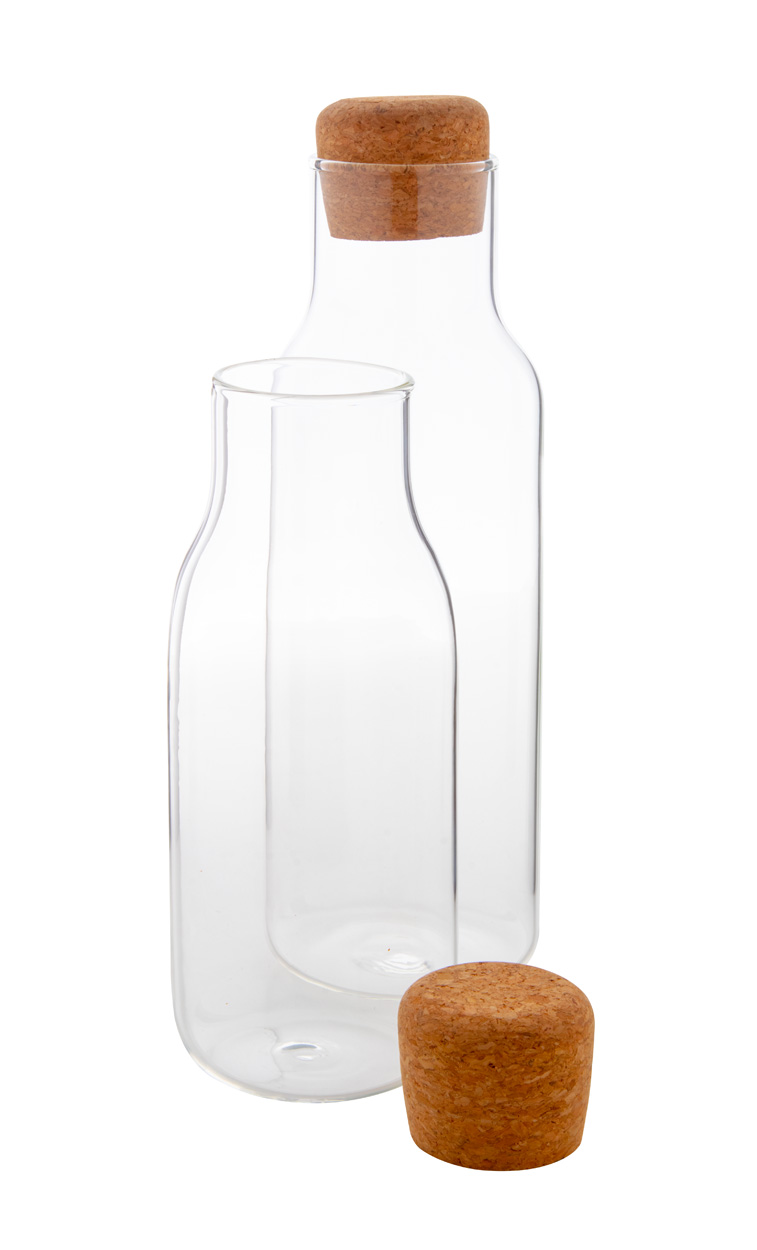 Wasserkaraffe Molokai 600 ml – Borosilikatglas mit Korkdeckel, bedruckbar