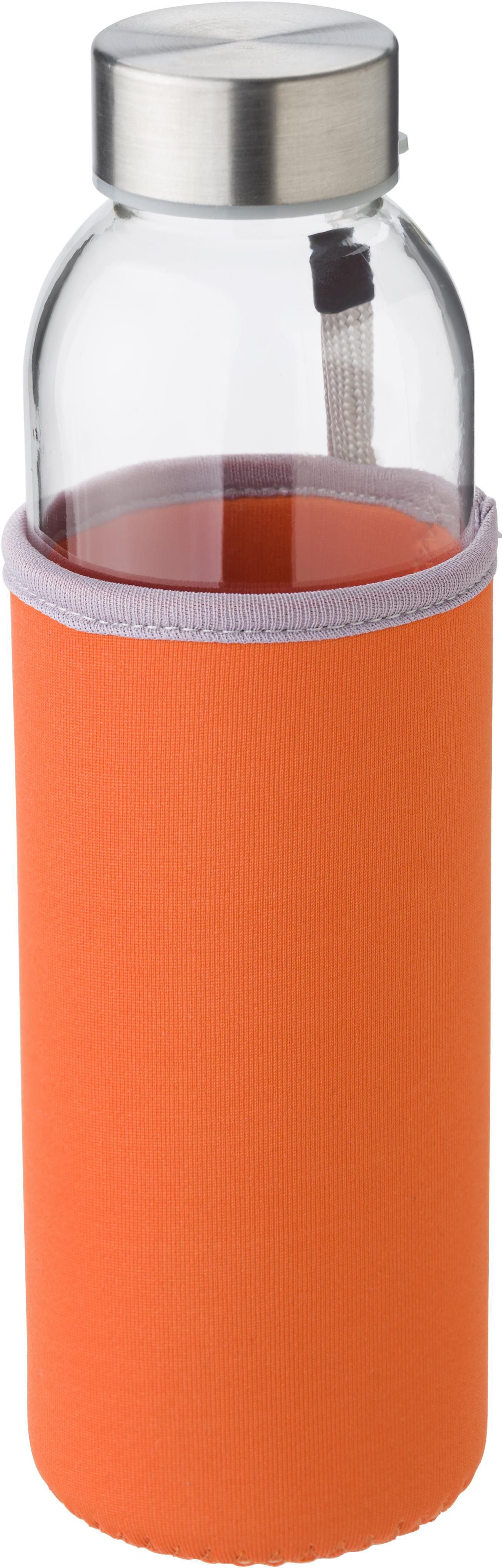 Glasflasche 500 ml mit Neoprenhülle - bedruckbar als Werbeartikel
