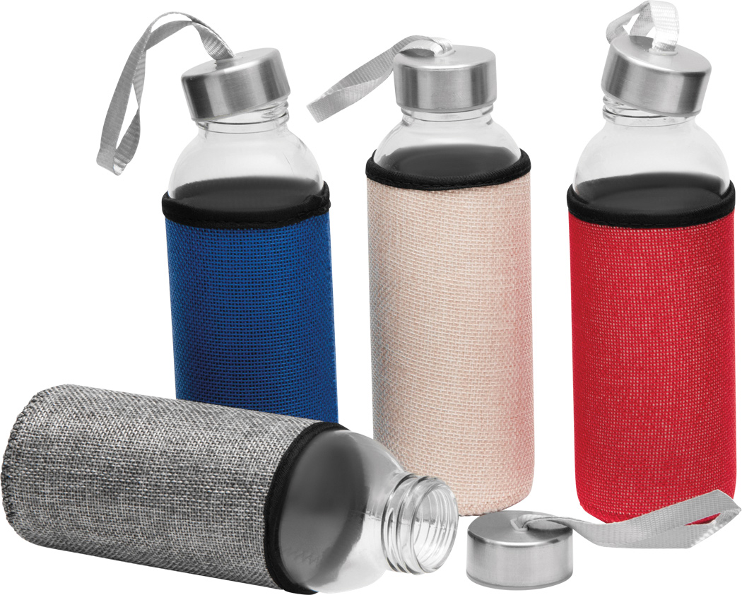 Glas-Trinkflasche TAKE JUTY 450 ml mit Jute-Hülle & Edelstahldeckel