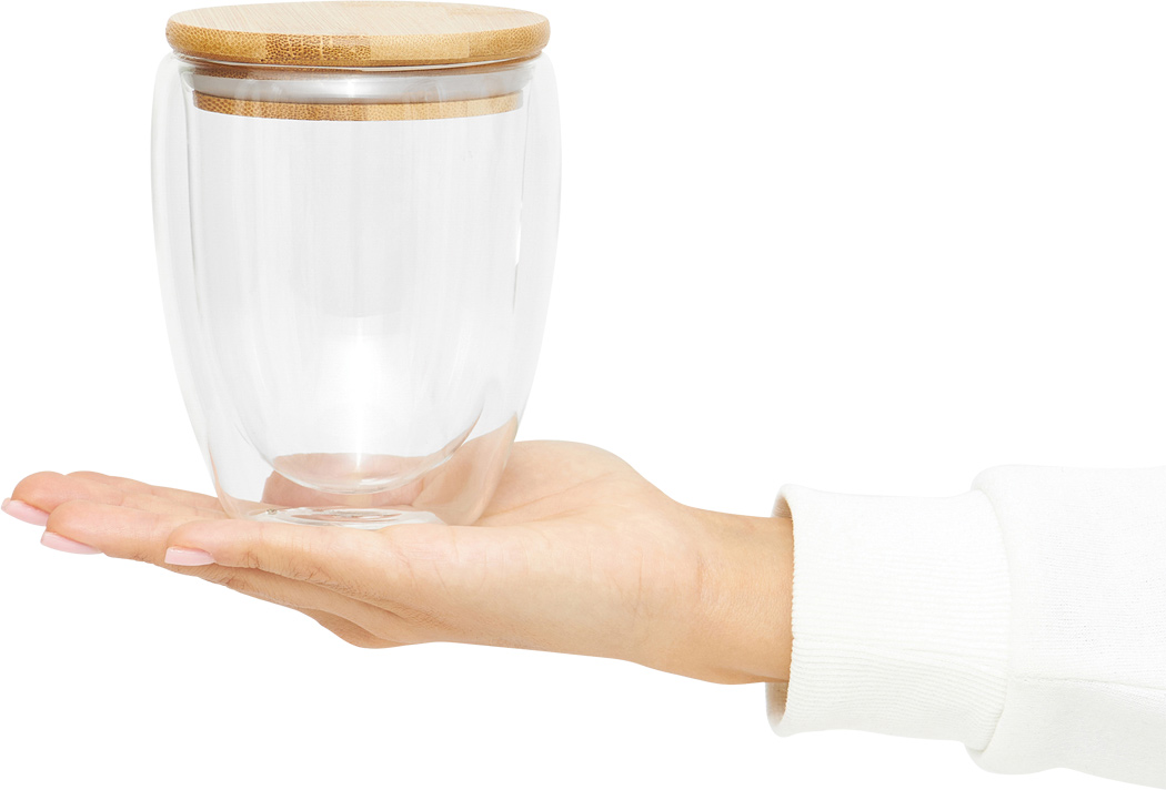 Doppelwandiges Glas BAMBOO ART M, ca. 350 ml, Bambusdeckel – bedruckbar