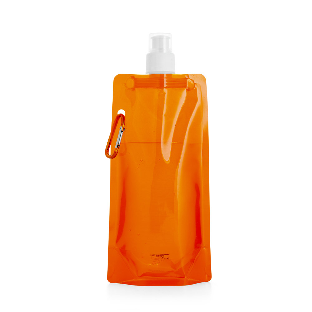 Faltflasche PE 460 ml bedruckbar – Trinkflasche mit Karabiner & Push-Pull