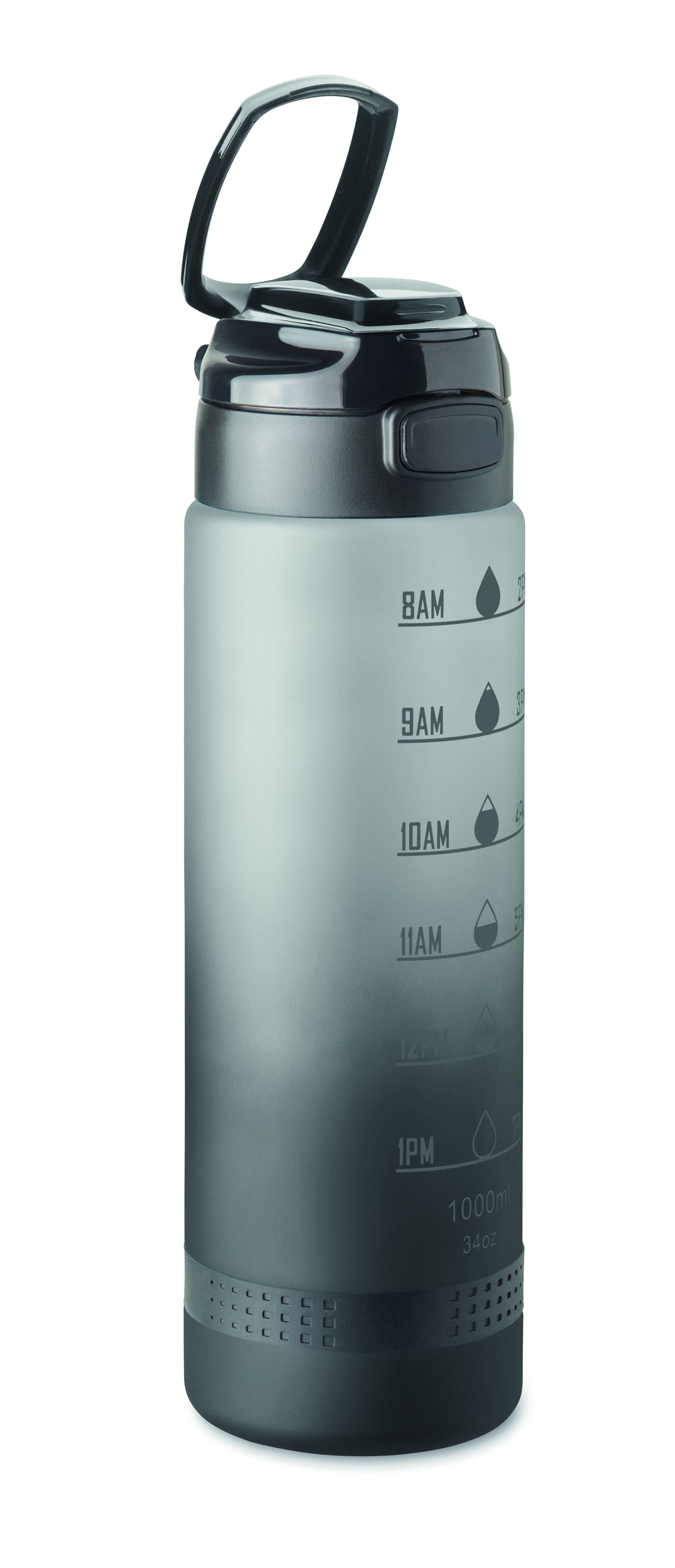 Sport-Trinkflasche RPET 1L LEVEL mit Zeitmarkierung & Flip-Top