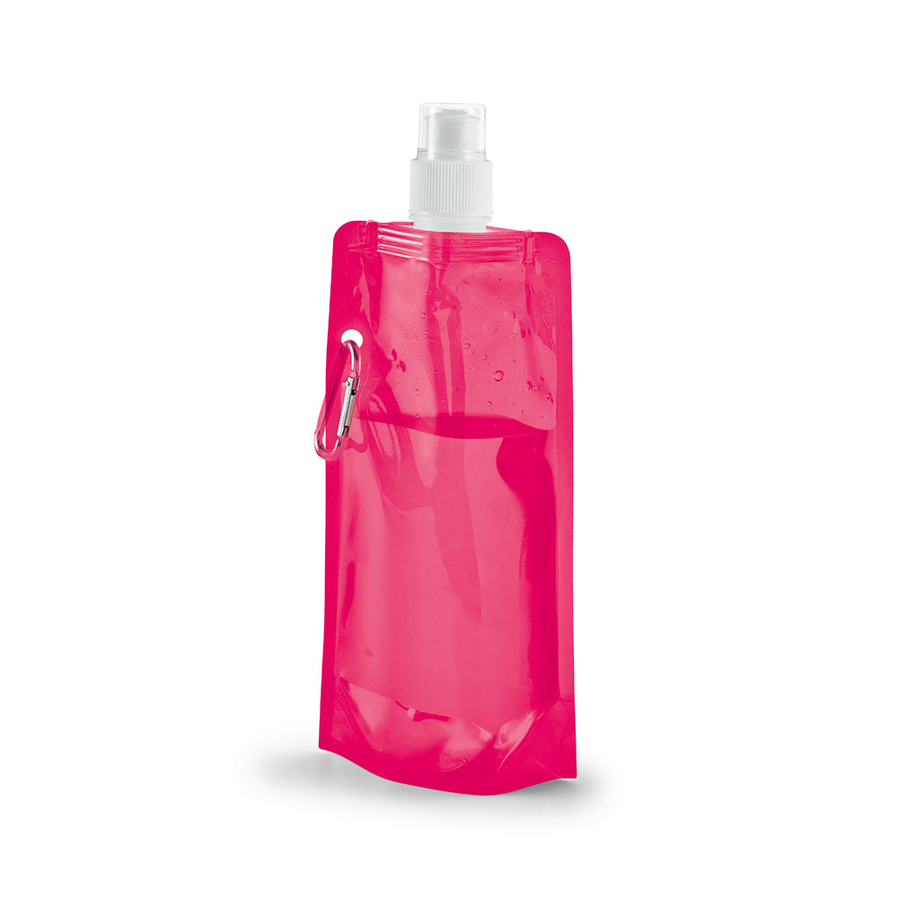 Faltflasche PE 460 ml bedruckbar – Trinkflasche mit Karabiner & Push-Pull