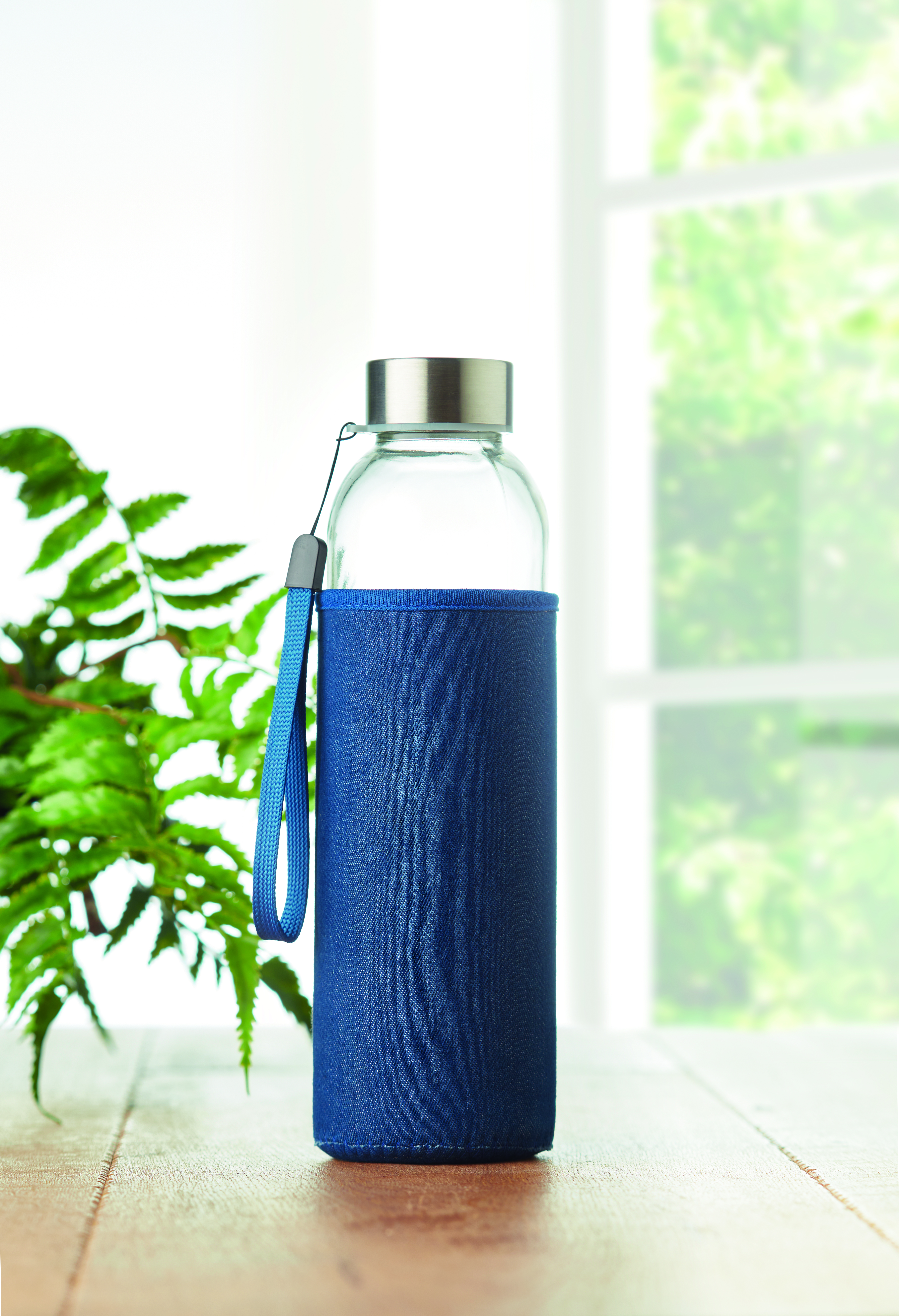 Glas-Trinkflasche 500 ml UTAH DENIM mit Neoprenhülle, bedruckbar