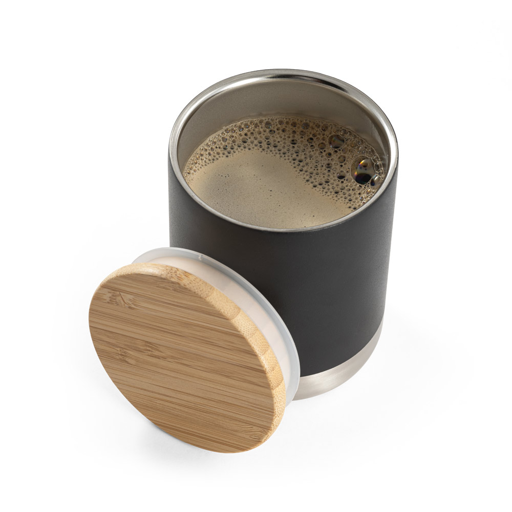 NORRE Isolierbecher Edelstahl 370 ml – doppelwandig, Bambusdeckel