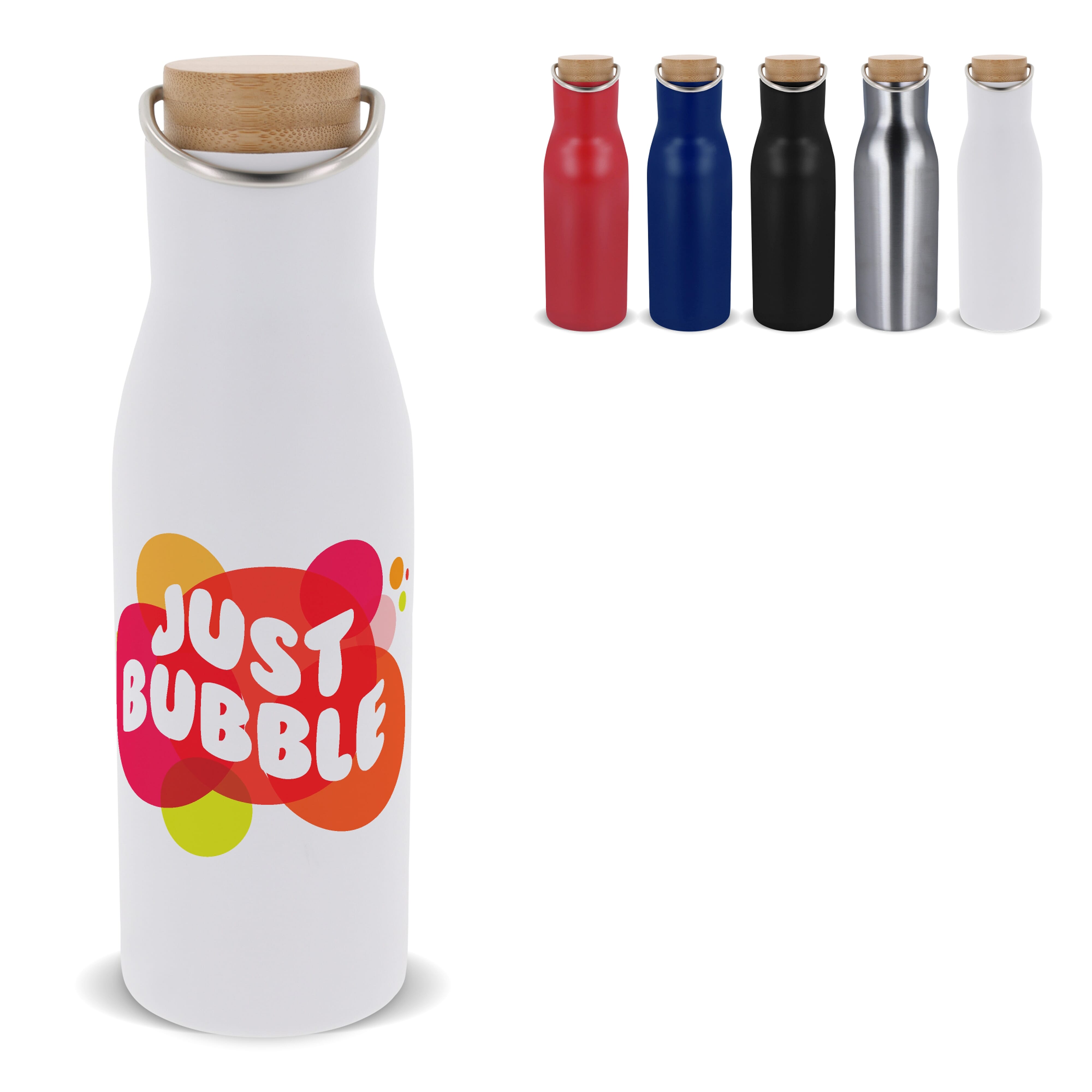 Isolierflasche 500 ml mit Bambusdeckel - Edelstahl, bedruckbar