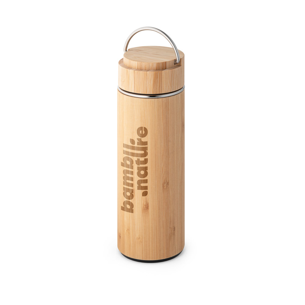 Thermoskanne Bambus & Edelstahl 440 ml, doppelwandig mit Teesieb