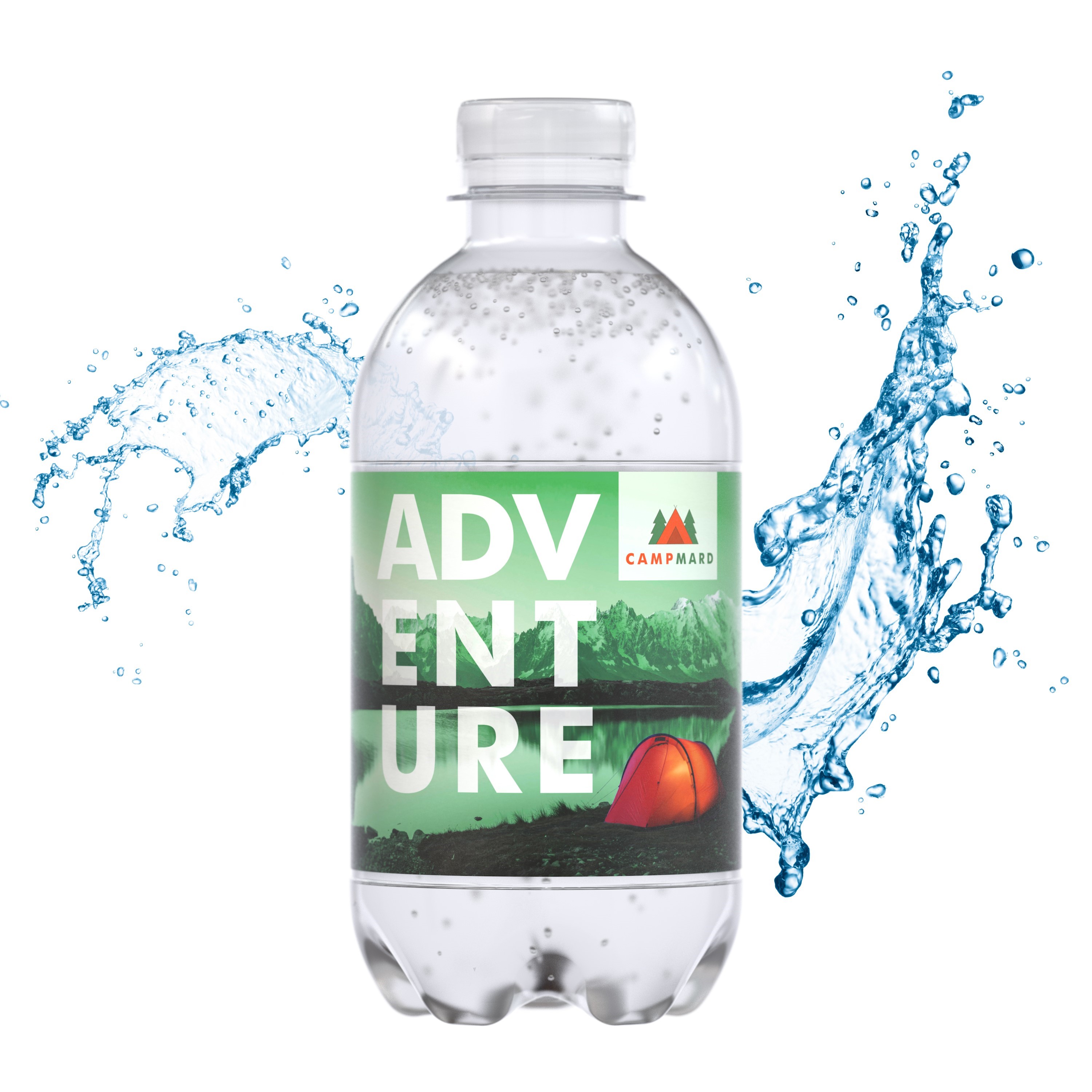 Werbewasser 330 ml PET-Flasche aus Recyclat, Eco-Label, bedruckbar