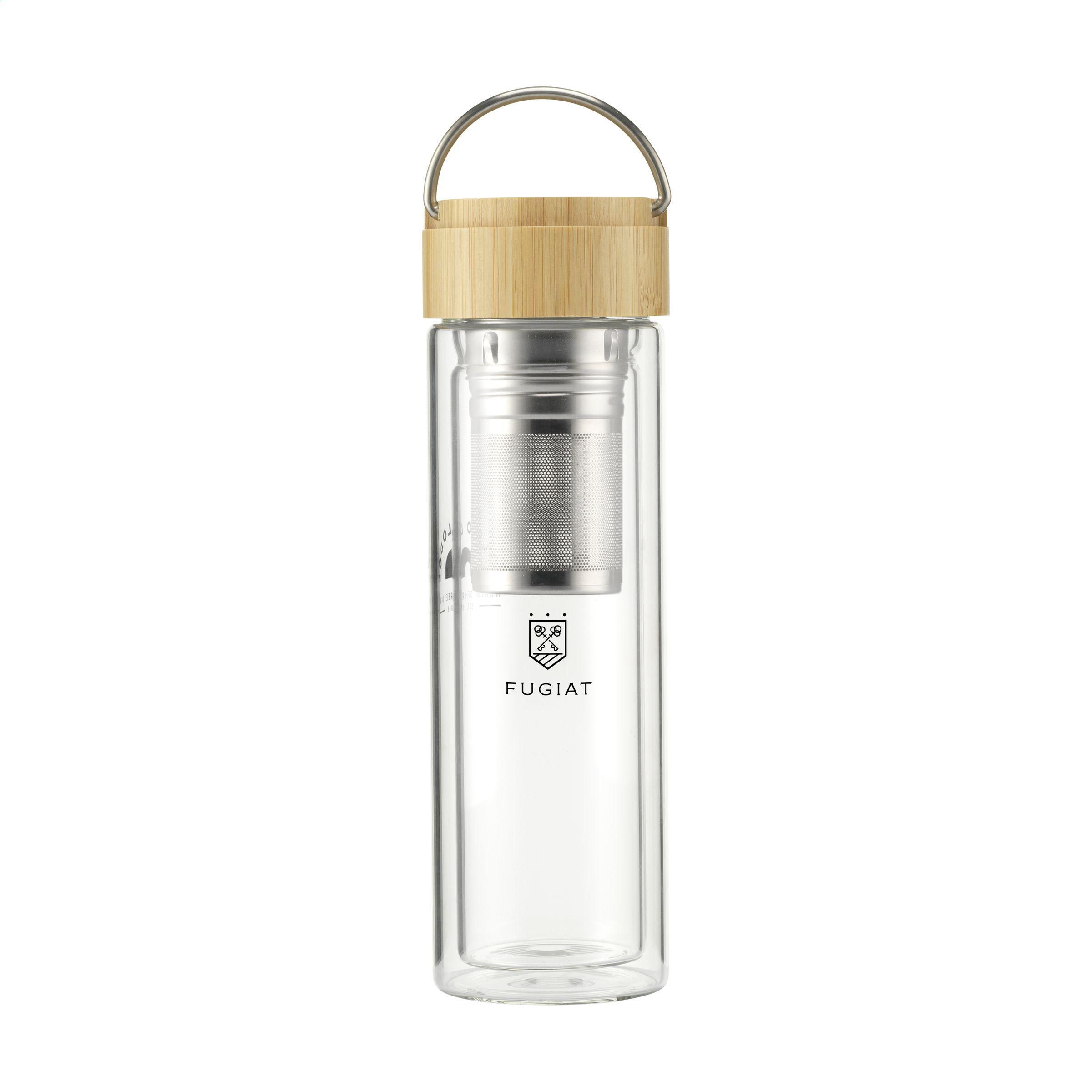 Teeflasche 300 ml aus Borosilikatglas mit Teefilter & Bambus