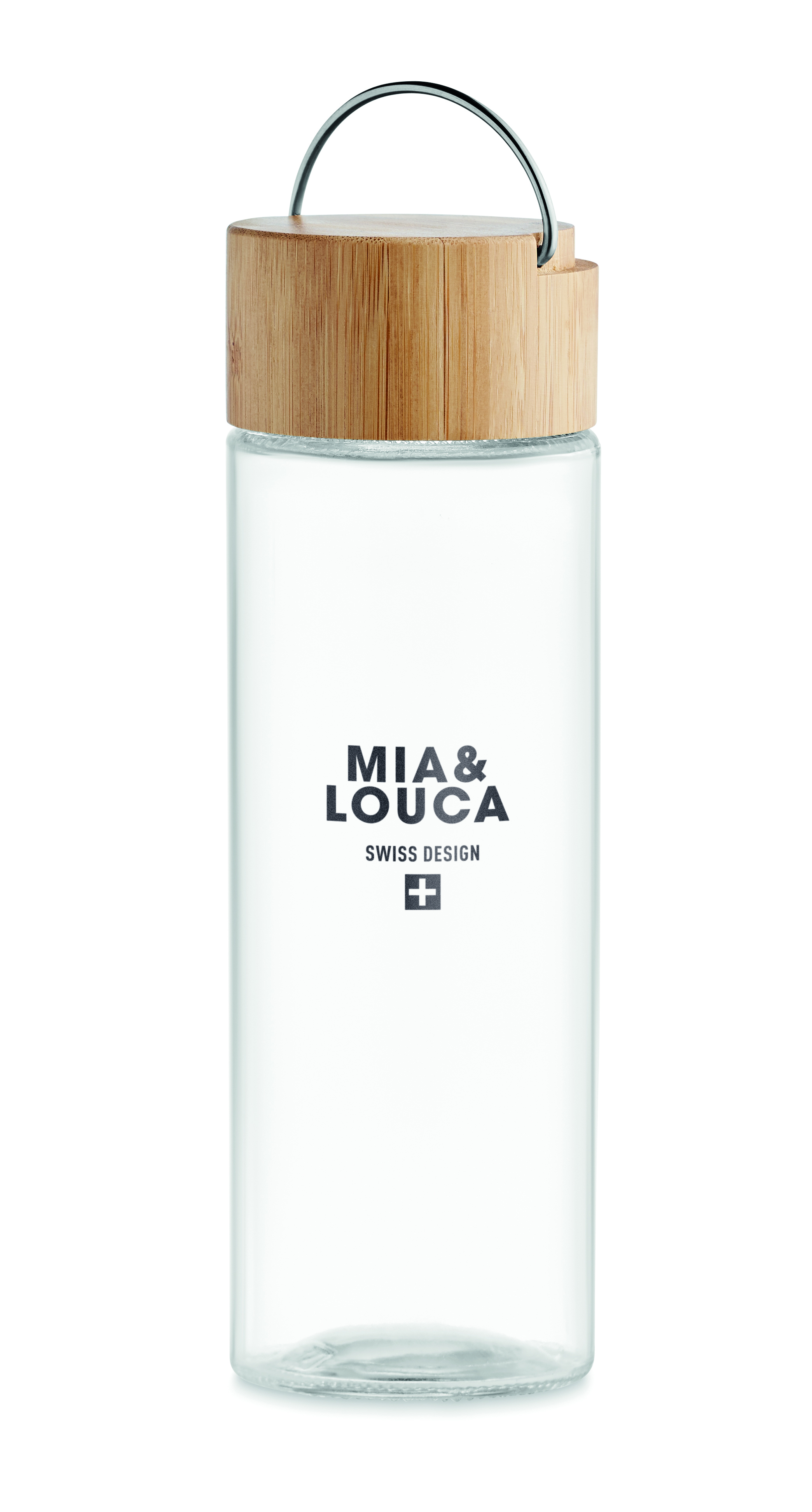 Glas-Trinkflasche 500 ml AMELAND mit Bambus-Verschluss, bedruckbar