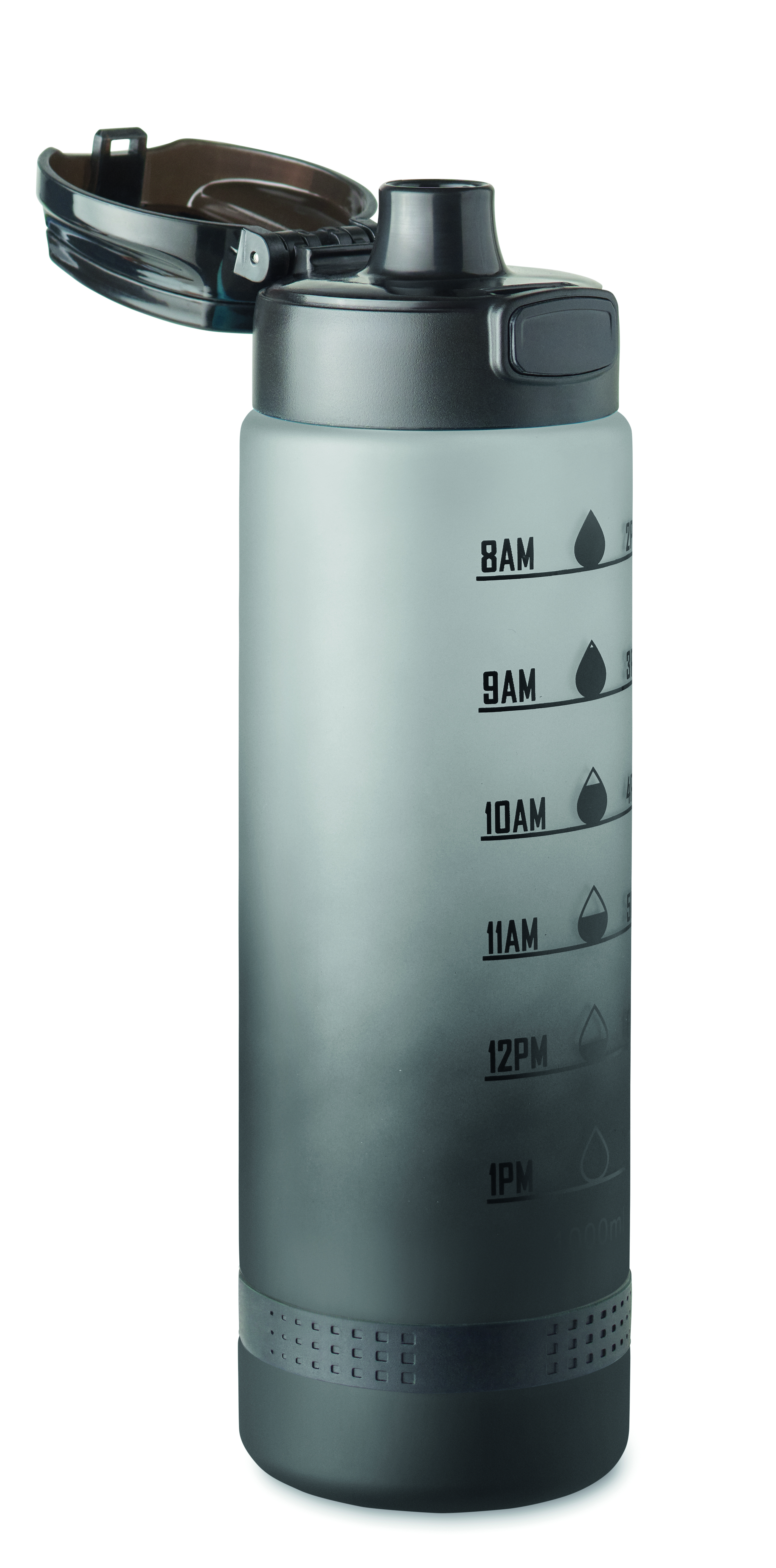Sport-Trinkflasche RPET 1L LEVEL mit Zeitmarkierung & Flip-Top
