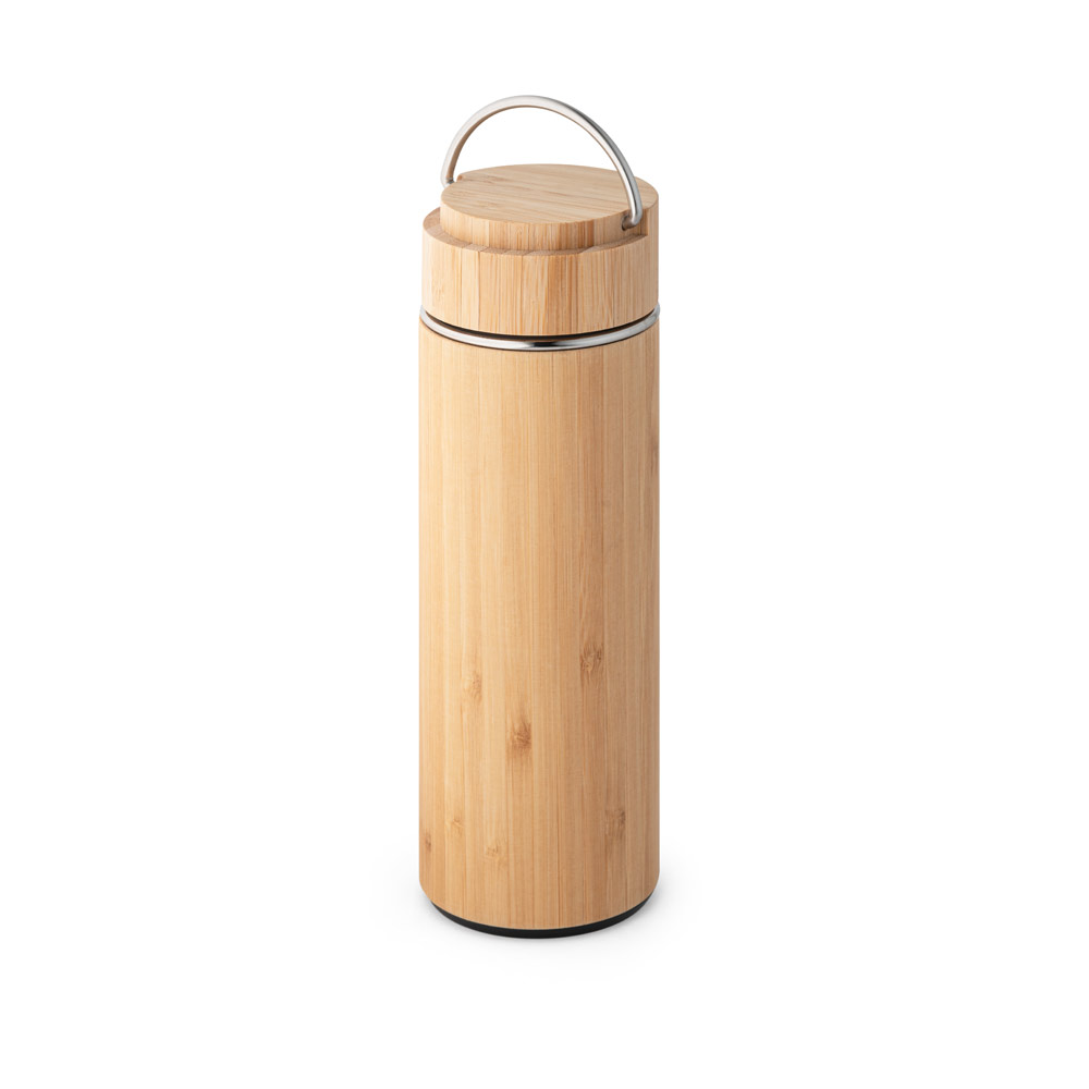 Thermoskanne Bambus & Edelstahl 440 ml, doppelwandig mit Teesieb